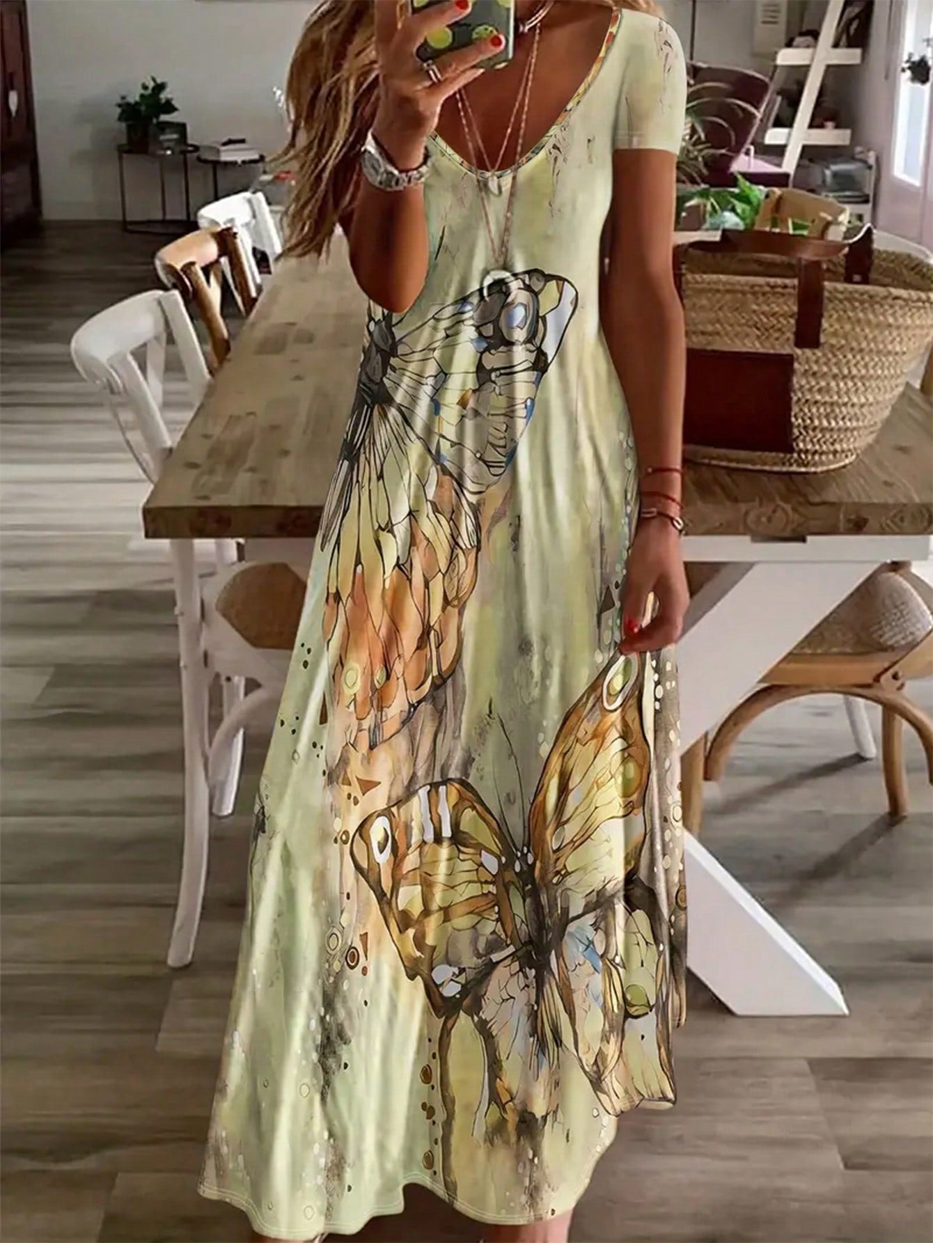 Summer Butterfly Print V-Neck Maxi Dress for Effortless Style Multicolor / S Multicolor / M Multicolor / L Multicolor / S-Multicolor / M-Multicolor / L-Multicolor / XL-Green / S-Green / M-Green / L-Green / XL-