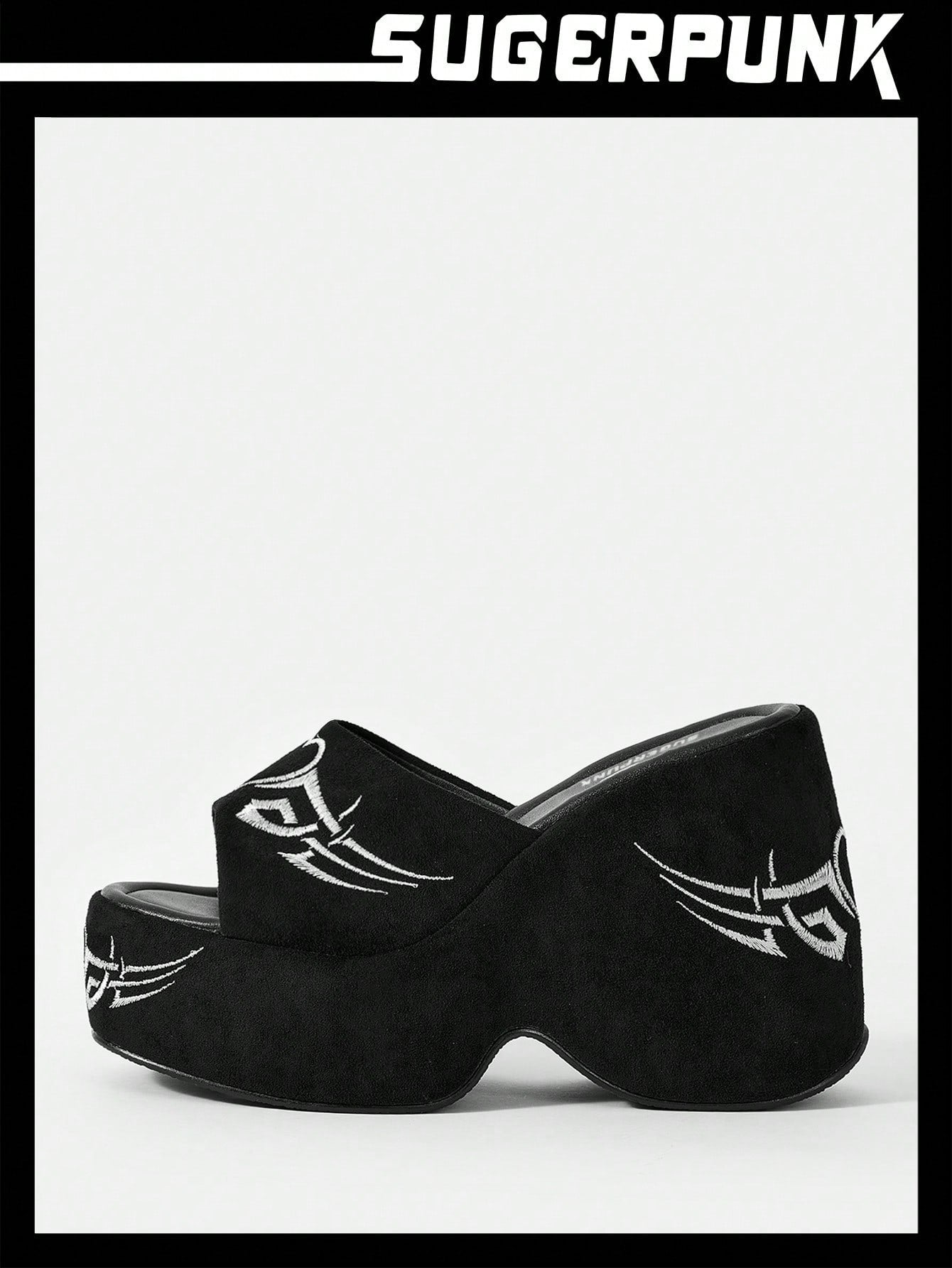 Women's Black Woven Floral Platform Wedges - Perfect Summer Sandals for Y2K