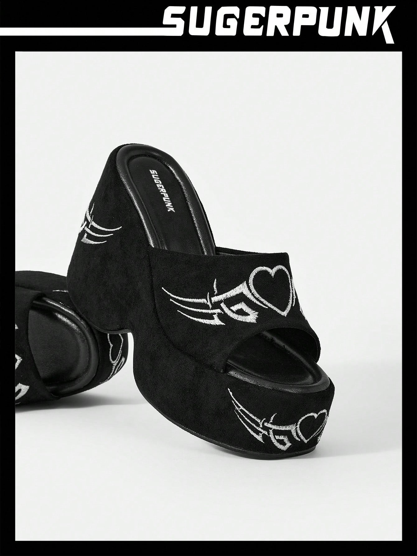 Women's Black Woven Floral Platform Wedges - Perfect Summer Sandals for Y2K CN37