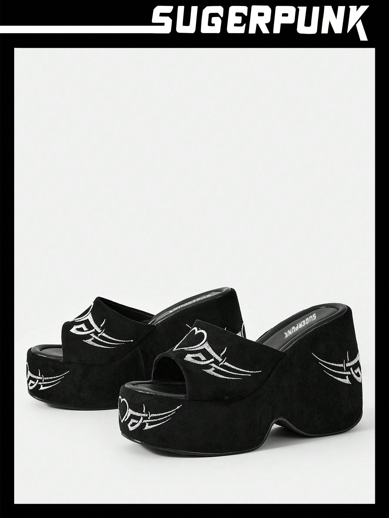 Women's Black Woven Floral Platform Wedges - Perfect Summer Sandals for Y2K