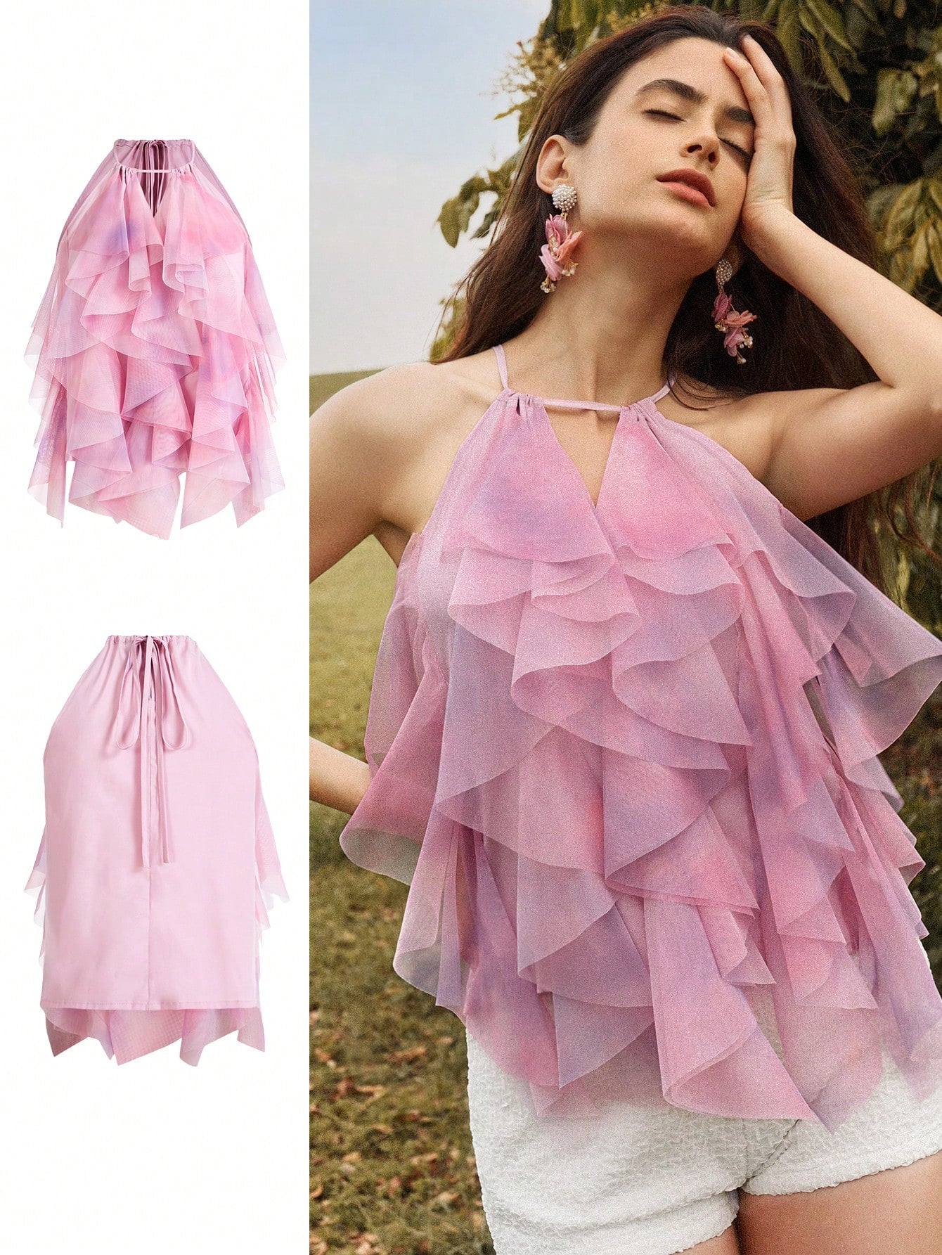Whimsical Charm:Tie-Dye Ruffled Women's Tank Top