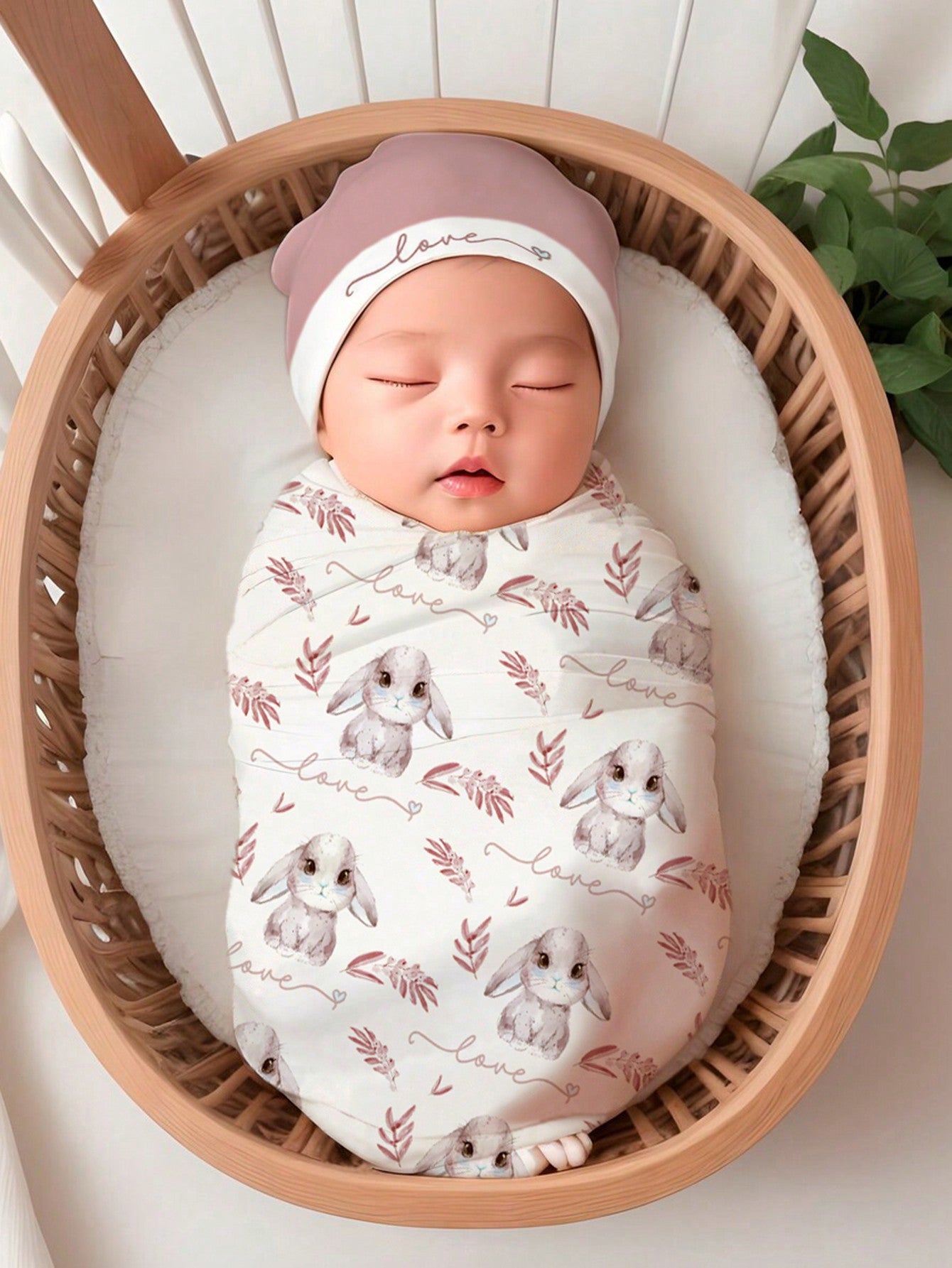 Adorable Rabbit Print Swaddle Blanket and Hat Set for Newborn Baby Boys – Perfect for Photography Props