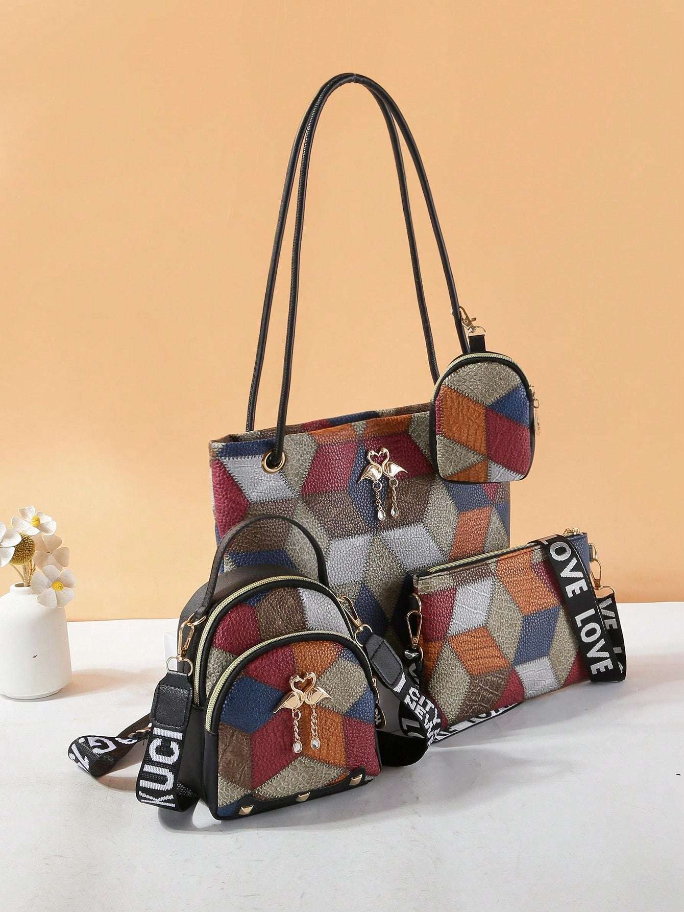 Chic Dual-Style Tote and Crossbody Bag for Effortless Fashion Grey Black Pink Grey-Black-Pink-Black-2-Multicolor-Black-3-White-Black-4-Burgundy-Black-5-Multicolor-6-
