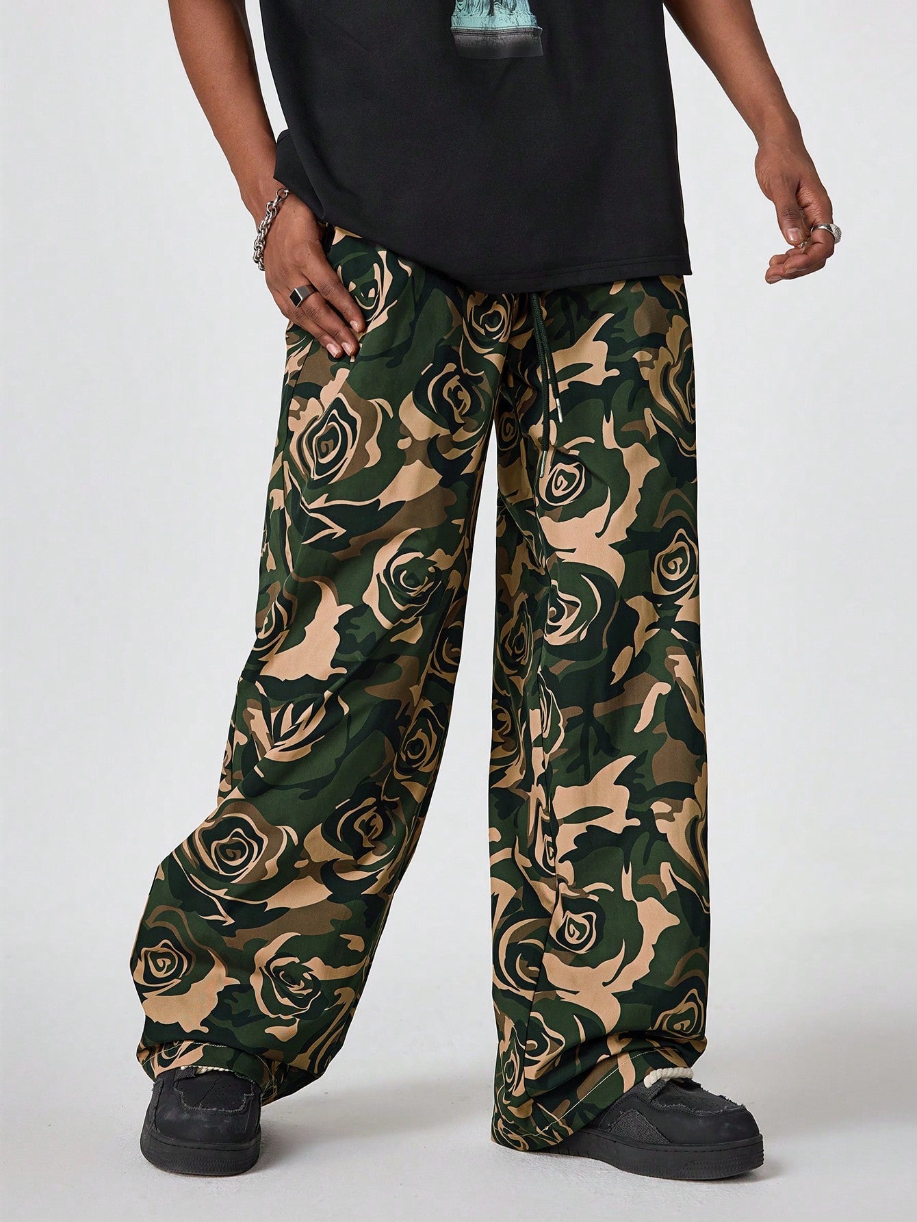 Men's Digital Print Loose Straight Woven Trousers – Trendy Comfort for Everyday Style M L