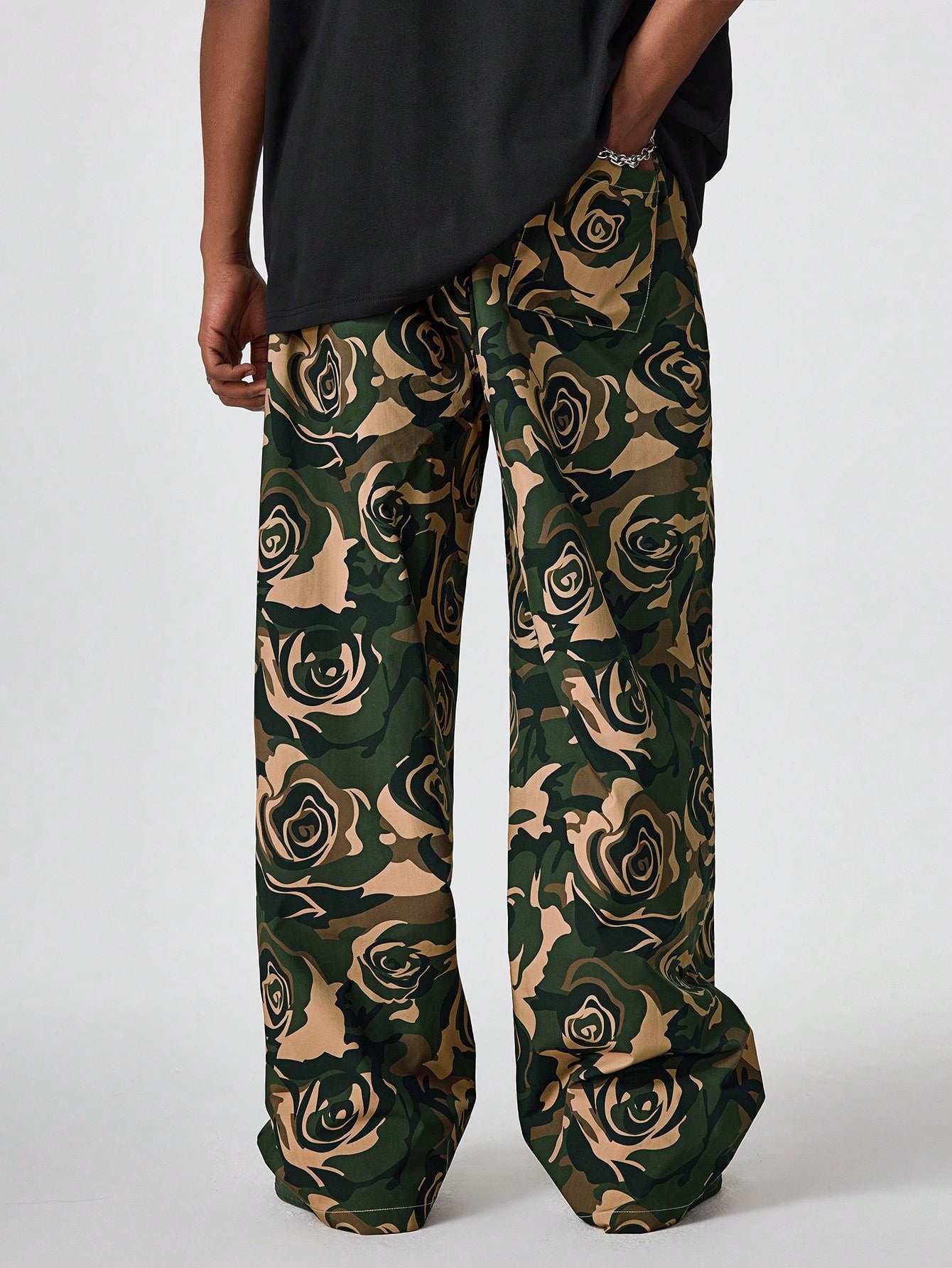 Men's Digital Print Loose Straight Woven Trousers – Trendy Comfort for Everyday Style M L