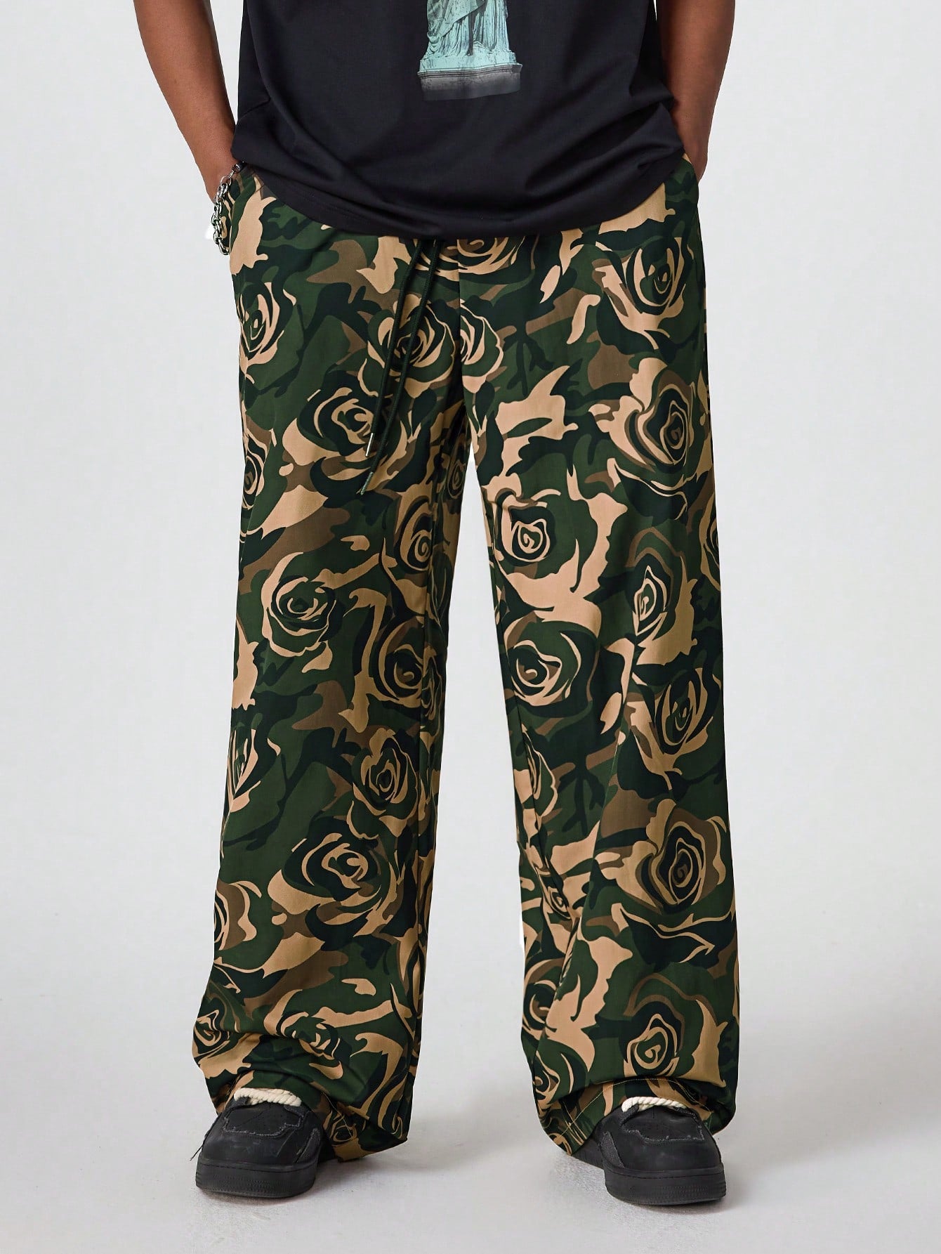 Men's Digital Print Loose Straight Woven Trousers – Trendy Comfort for Everyday Style M L