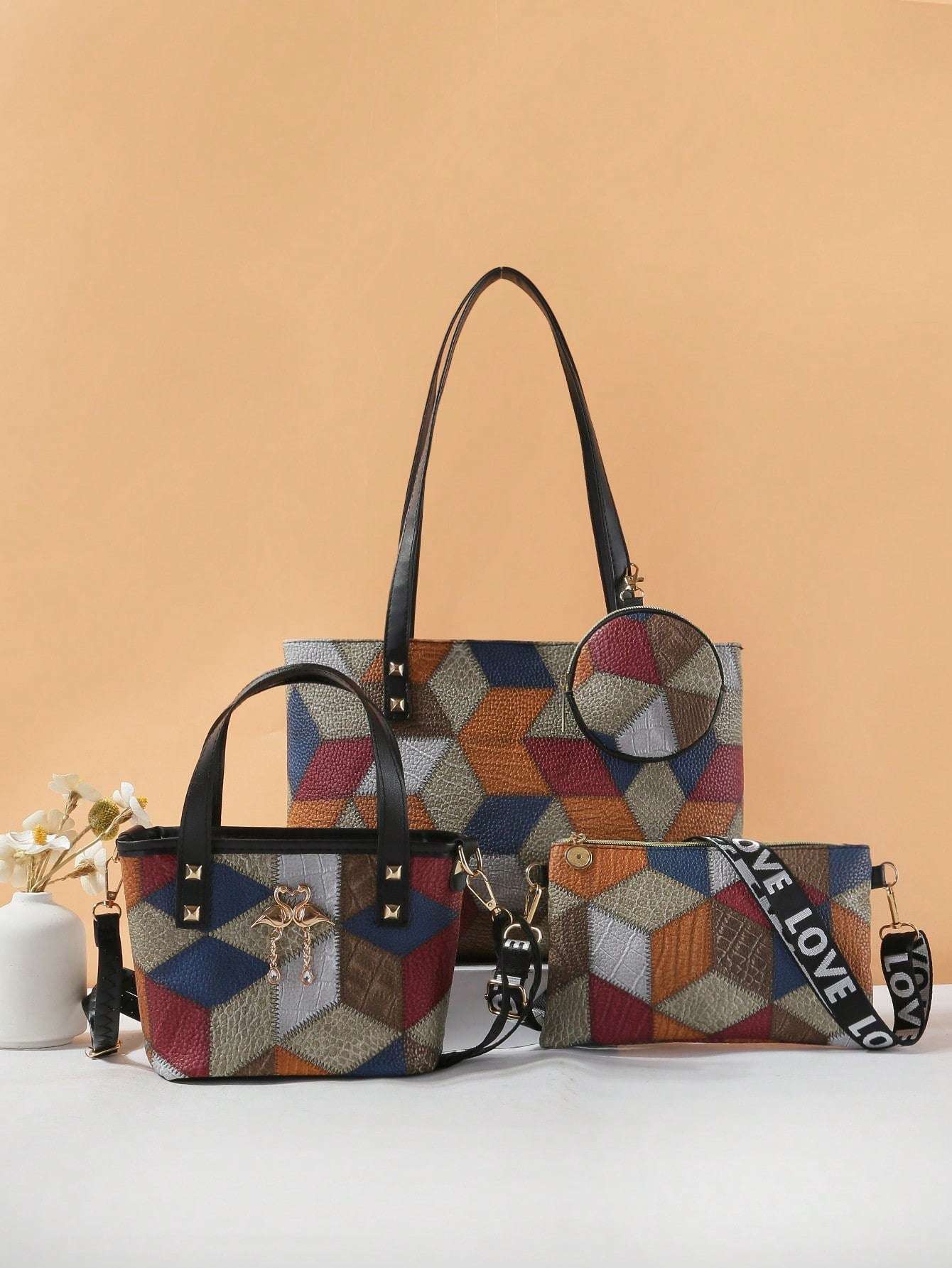 Chic Dual-Style Tote and Crossbody Bag for Effortless Fashion Grey Black Pink Grey-Black-Pink-Black-2-Multicolor-Black-3-White-Black-4-Burgundy-Black-5-Multicolor-6-