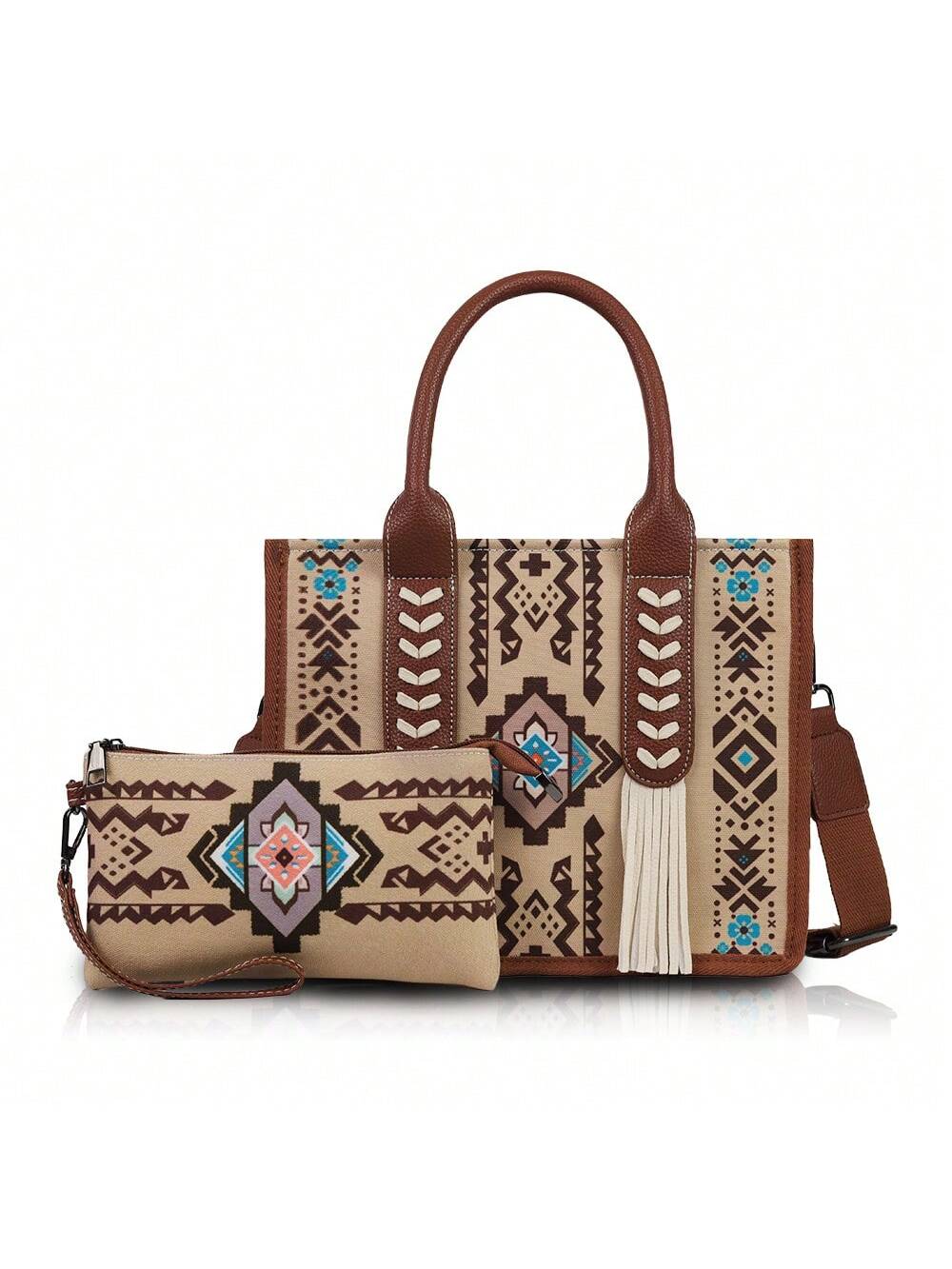 Boho Chic Vintage Tote Bag - Versatile Travel Handbag with Adjustable Strap & Clutch Pouch