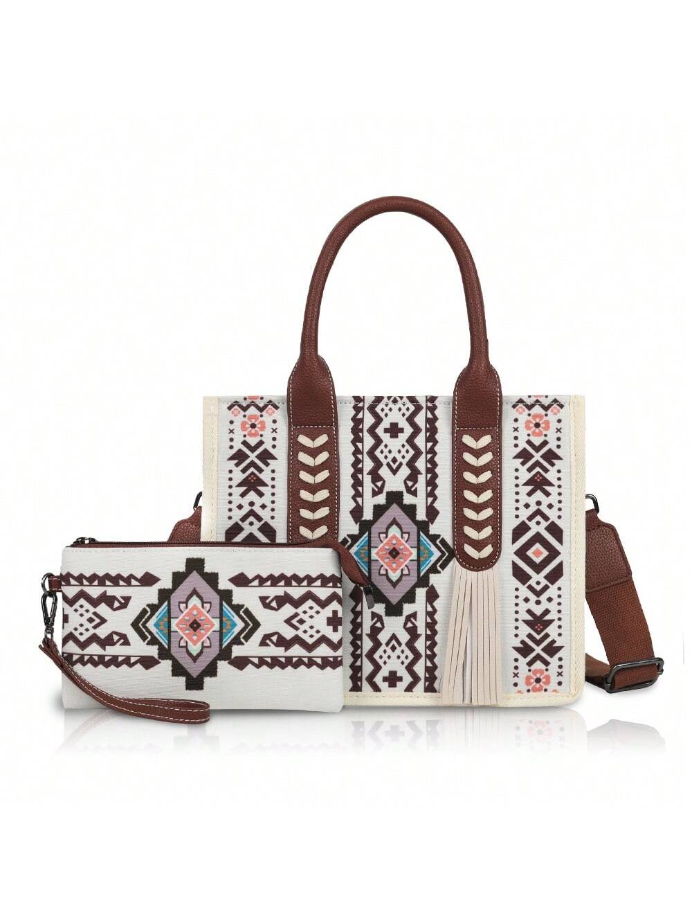 Boho Chic Vintage Tote Bag - Versatile Travel Handbag with Adjustable Strap & Clutch Pouch