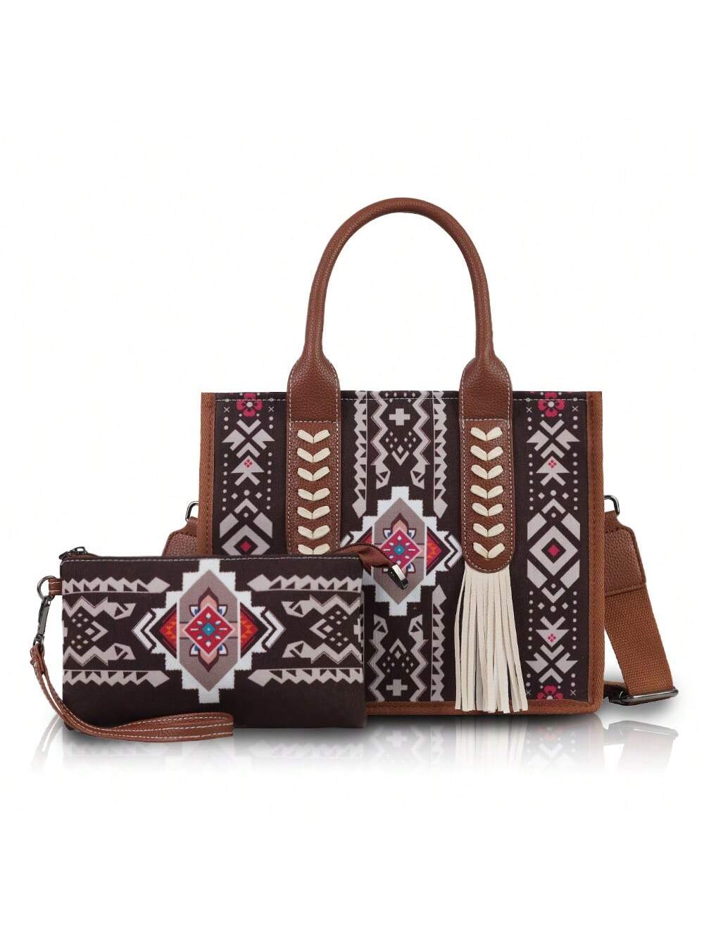 Boho Chic Vintage Tote Bag - Versatile Travel Handbag with Adjustable Strap & Clutch Pouch