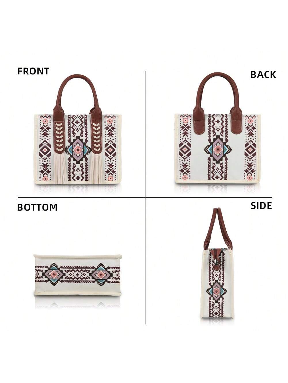 Boho Chic Vintage Tote Bag - Versatile Travel Handbag with Adjustable Strap & Clutch Pouch