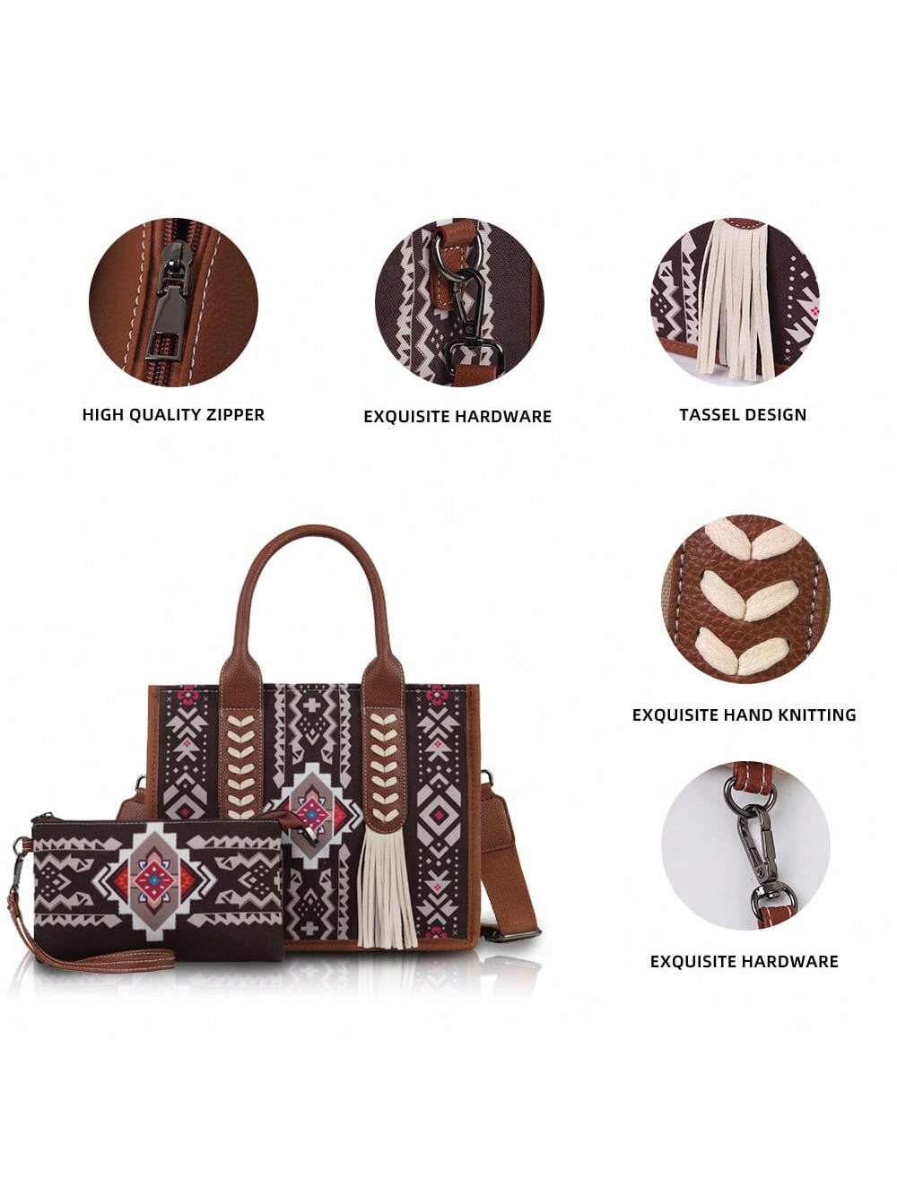 Boho Chic Vintage Tote Bag - Versatile Travel Handbag with Adjustable Strap & Clutch Pouch