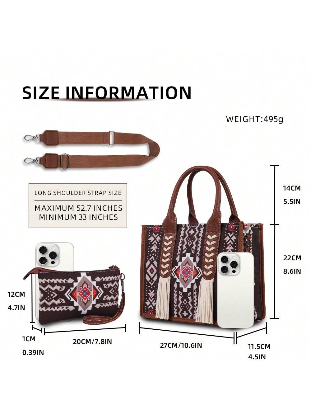 Boho Chic Vintage Tote Bag - Versatile Travel Handbag with Adjustable Strap & Clutch Pouch