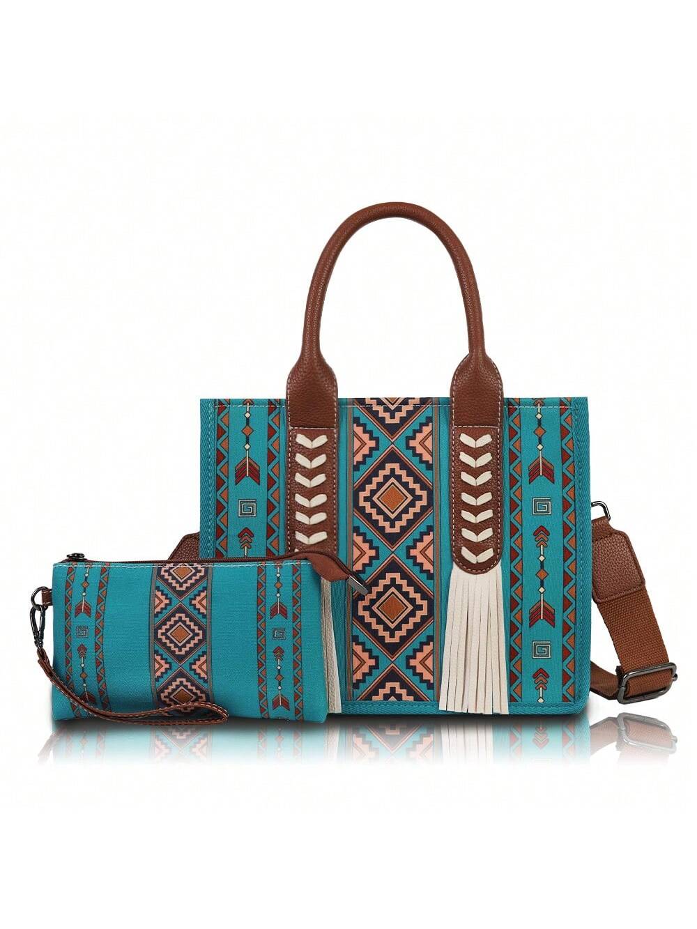 Boho Chic Vintage Tote Bag - Versatile Travel Handbag with Adjustable Strap & Clutch Pouch