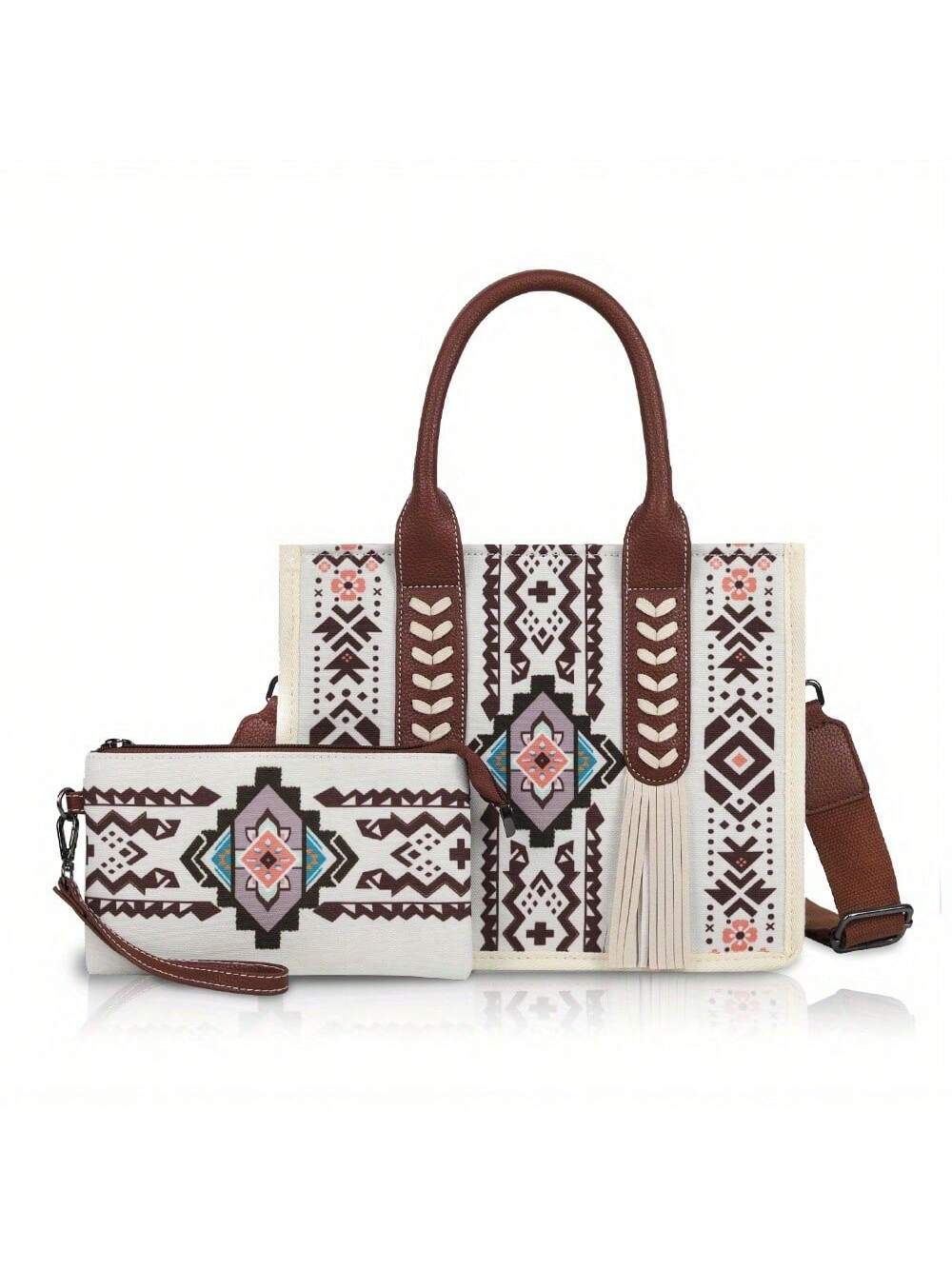 Boho Chic Vintage Tote Bag - Versatile Travel Handbag with Adjustable Strap & Clutch Pouch