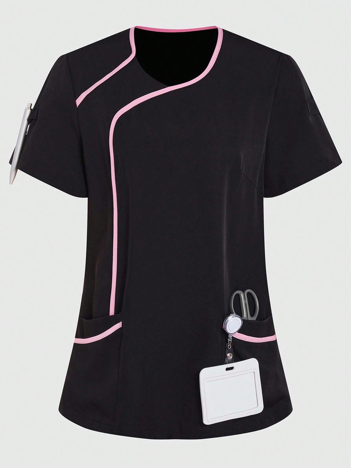 Functional V-Neck Color Block Scrub Top with Multi-Pockets for Women Navy Blue / S Navy Blue / M Navy Blue / L Navy Blue / S-Navy Blue / M-Navy Blue / L-Navy Blue / XL-White / S-White / M-White / L-White / XL-Black and White / S-Black and White / M-Black and White / L-Black and White / XL-Lilac Purple / S-Lilac Purple / M-Lilac Purple / L-Lilac Purple / XL-Black / S-Black / M-Black / L-Black / XL-