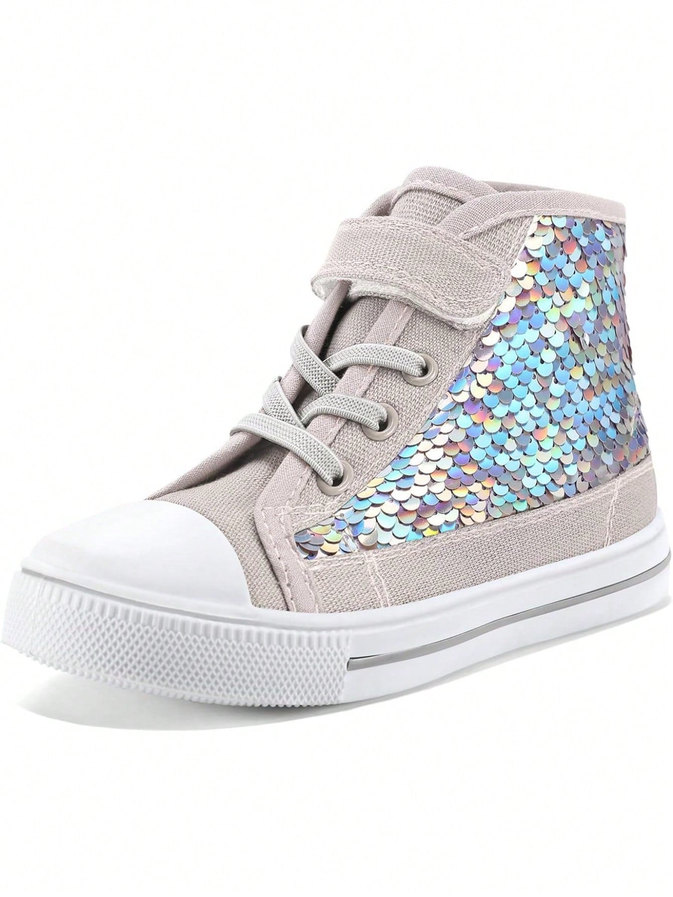 Trendy High-Top Canvas Sneakers for Toddlers - Stylish and Comfortable Pink Sequins