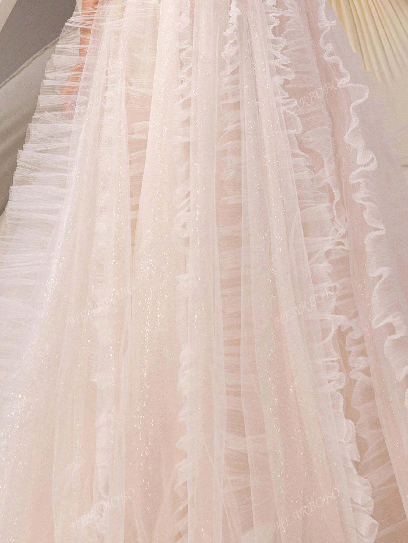 Graceful Spaghetti Strap Sexy Deep V-Neck A-Line Wedding Gown For Bride S M L S-M-L-XL-