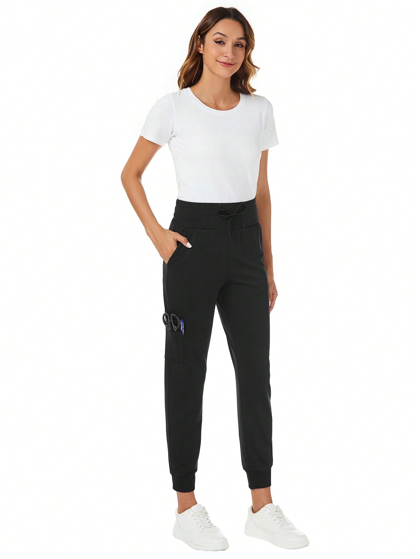 Versatile Solid Color Deep Pocket Scrub Pants for Professionals
