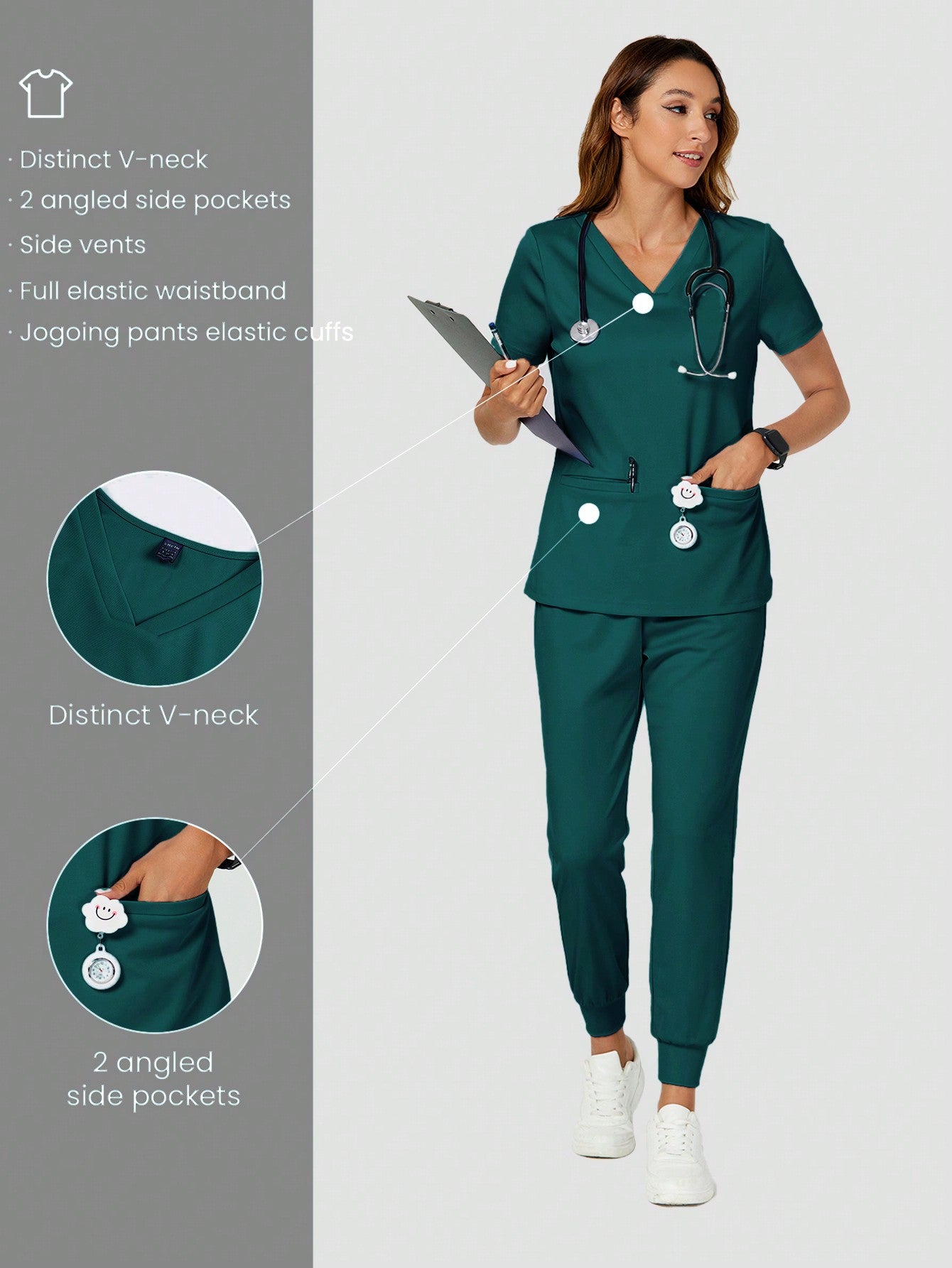Women's V-Neck Short Sleeve Pocket Scrub Set - Stylish Nursing Uniform Top and Pants Baby Blue / S Baby Blue / M Baby Blue / L Baby Blue / S-Baby Blue / M-Baby Blue / L-Baby Blue / XL-Pink / S-Pink / M-Pink / L-Pink / XL-Navy Blue / S-Navy Blue / M-Navy Blue / L-Navy Blue / XL-White / S-White / M-White / L-White / XL-