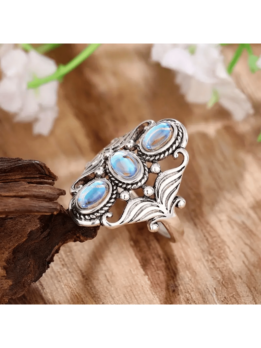 Elegant Boho Egg-Shaped Gemstone Ring - A Silver-Plated Touch of Beauty for Every Occasion 5 6