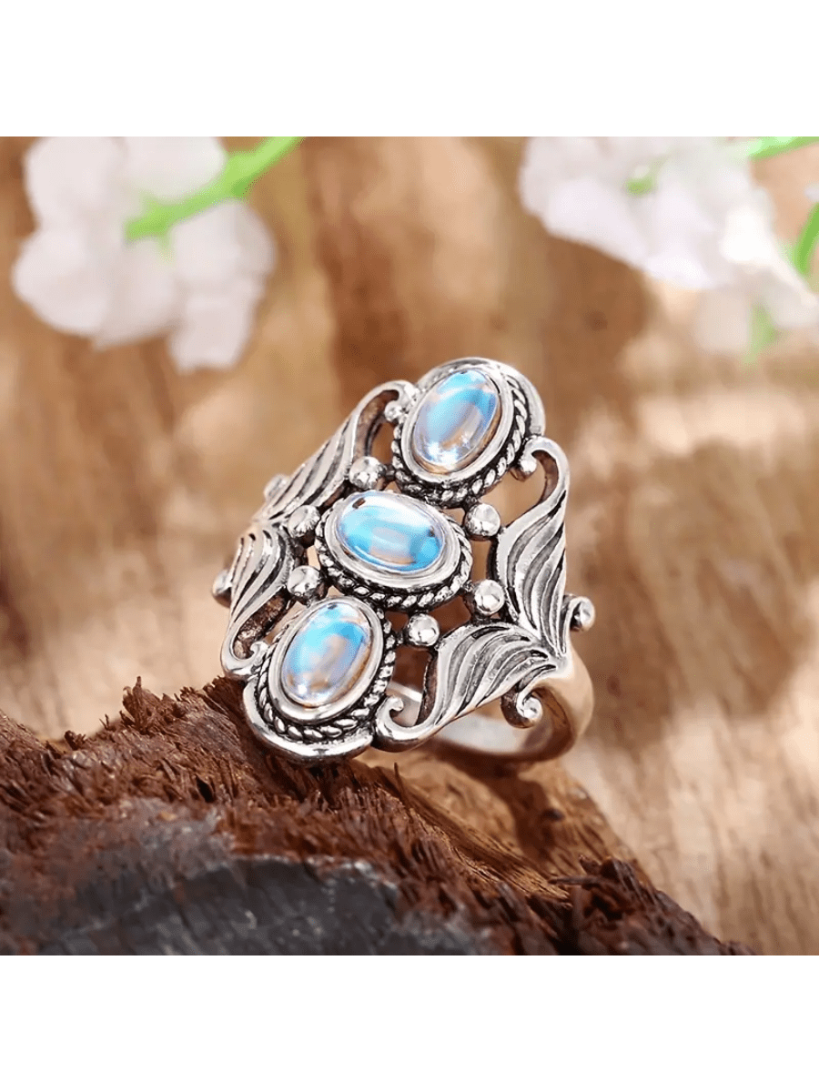 Elegant Boho Egg-Shaped Gemstone Ring - A Silver-Plated Touch of Beauty for Every Occasion 5 6
