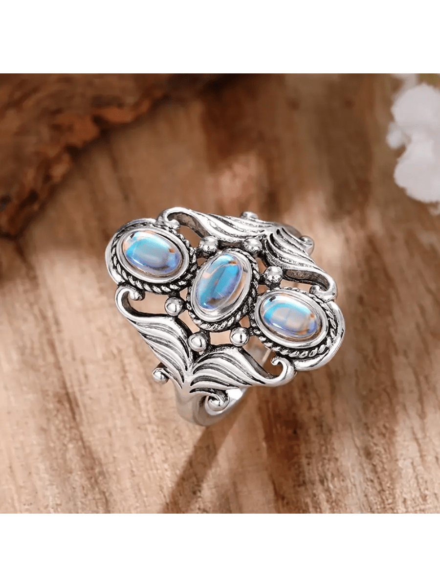 Elegant Boho Egg-Shaped Gemstone Ring - A Silver-Plated Touch of Beauty for Every Occasion 5 6