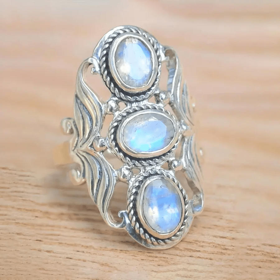 Elegant Boho Egg-Shaped Gemstone Ring - A Silver-Plated Touch of Beauty for Every Occasion 5 6