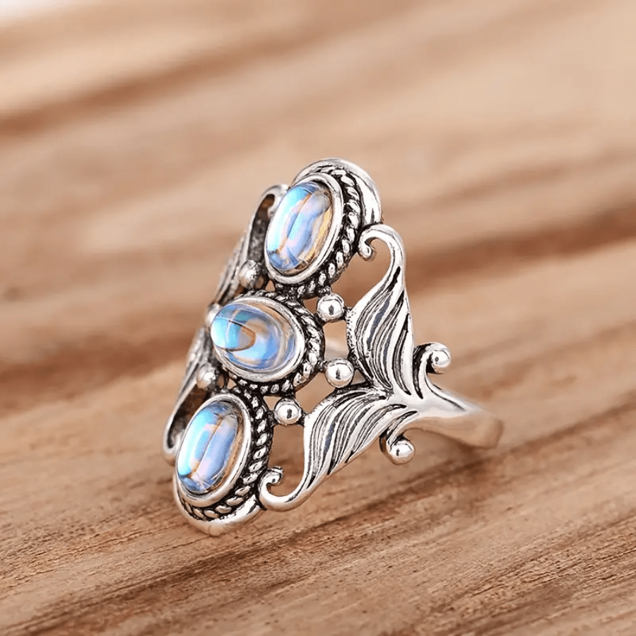 Elegant Boho Egg-Shaped Gemstone Ring - A Silver-Plated Touch of Beauty for Every Occasion 5 6