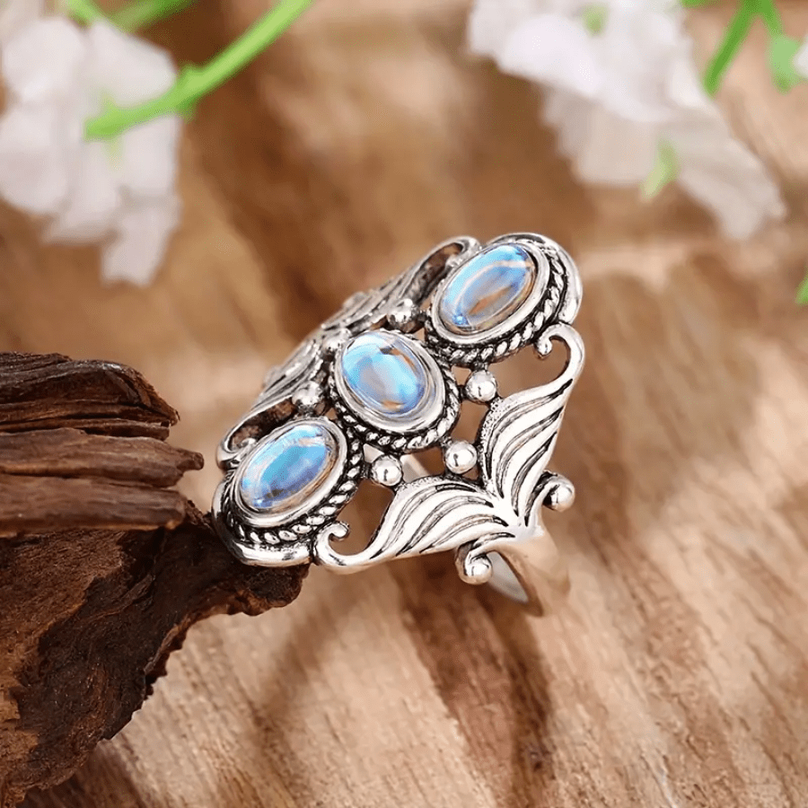 Elegant Boho Egg-Shaped Gemstone Ring - A Silver-Plated Touch of Beauty for Every Occasion 5 6