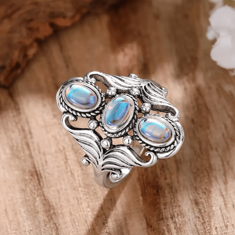 Elegant Boho Egg-Shaped Gemstone Ring - A Silver-Plated Touch of Beauty for Every Occasion 5 6