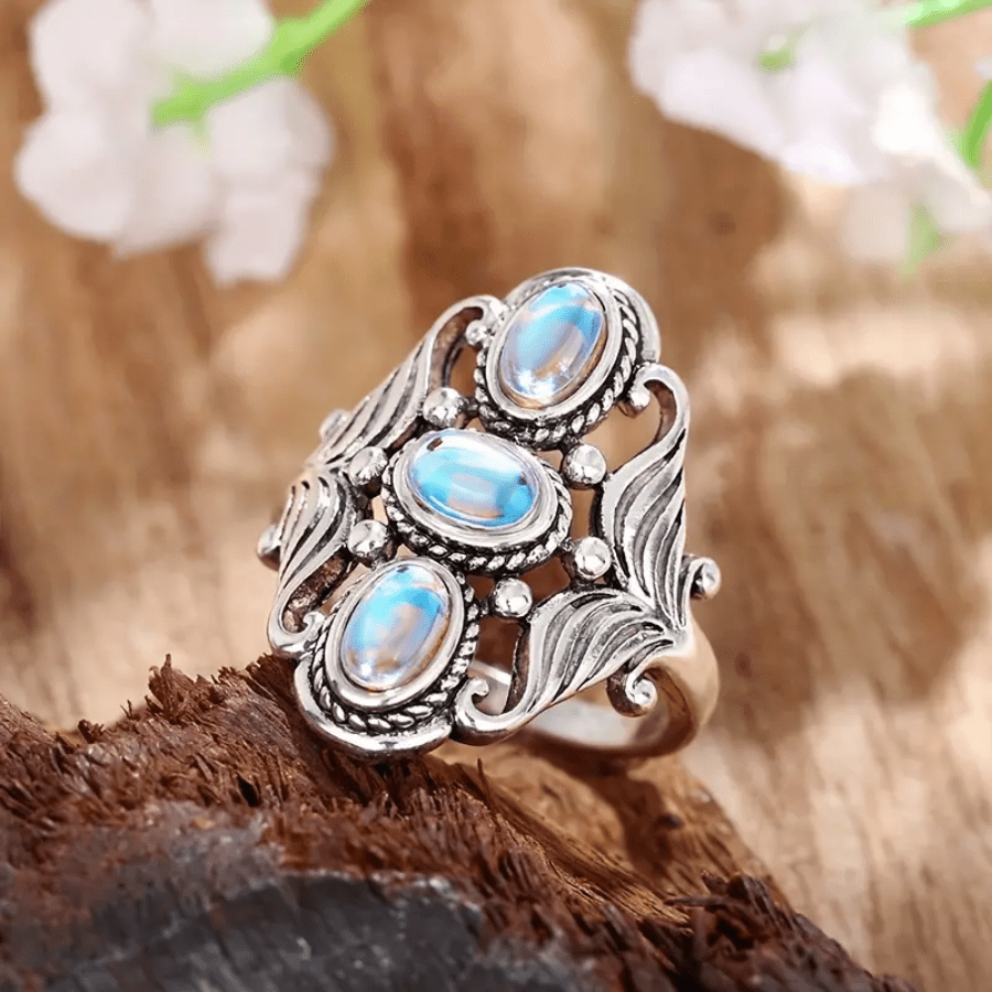 Elegant Boho Egg-Shaped Gemstone Ring - A Silver-Plated Touch of Beauty for Every Occasion 5 6