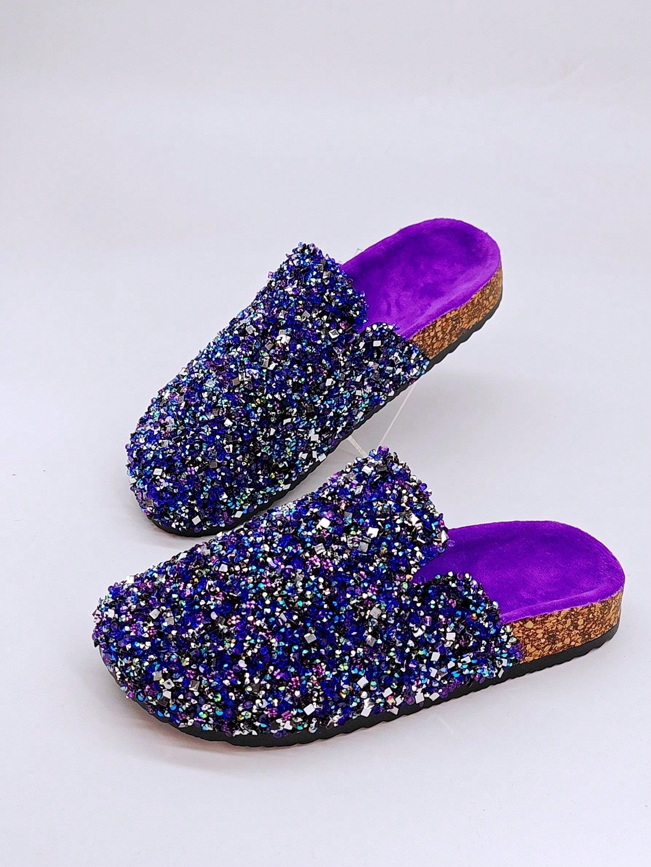 Sparkling Hot Pink Flatform Slippers with Diamond Glitter – Perfect for Casual Home & Outdoor Style! Purple