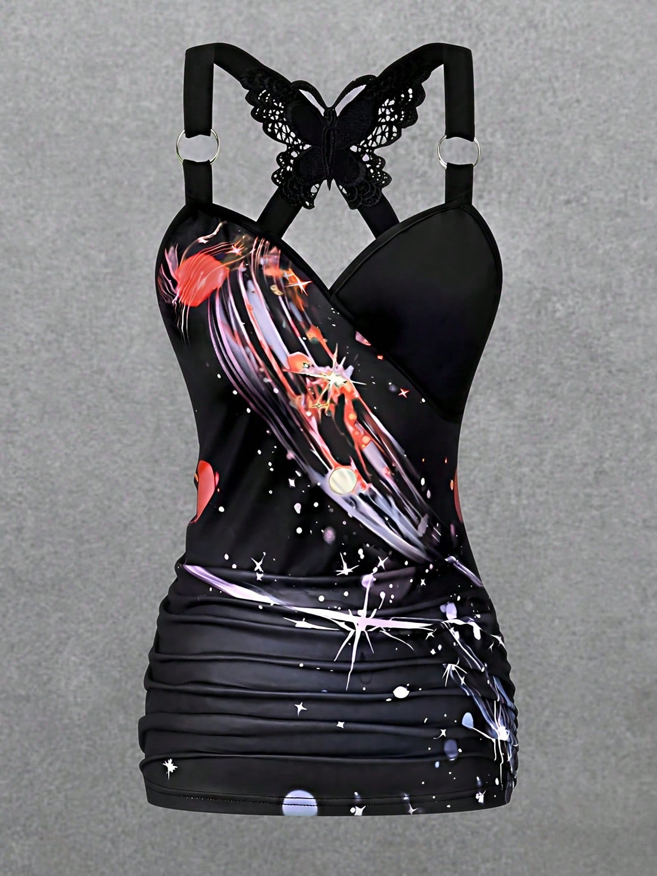 Stylish Plus-Size Women's Crisscross Back Cami Top with Floral Ink Splash Print Yellow / 2XL Burnt Orange / 2XL Multicolor / 0XL Yellow / 2XL-Burnt Orange / 2XL-Multicolor / 0XL-Multicolor / 1XL-Multicolor / 2XL-Multicolor / 3XL-Multicolor / 4XL-