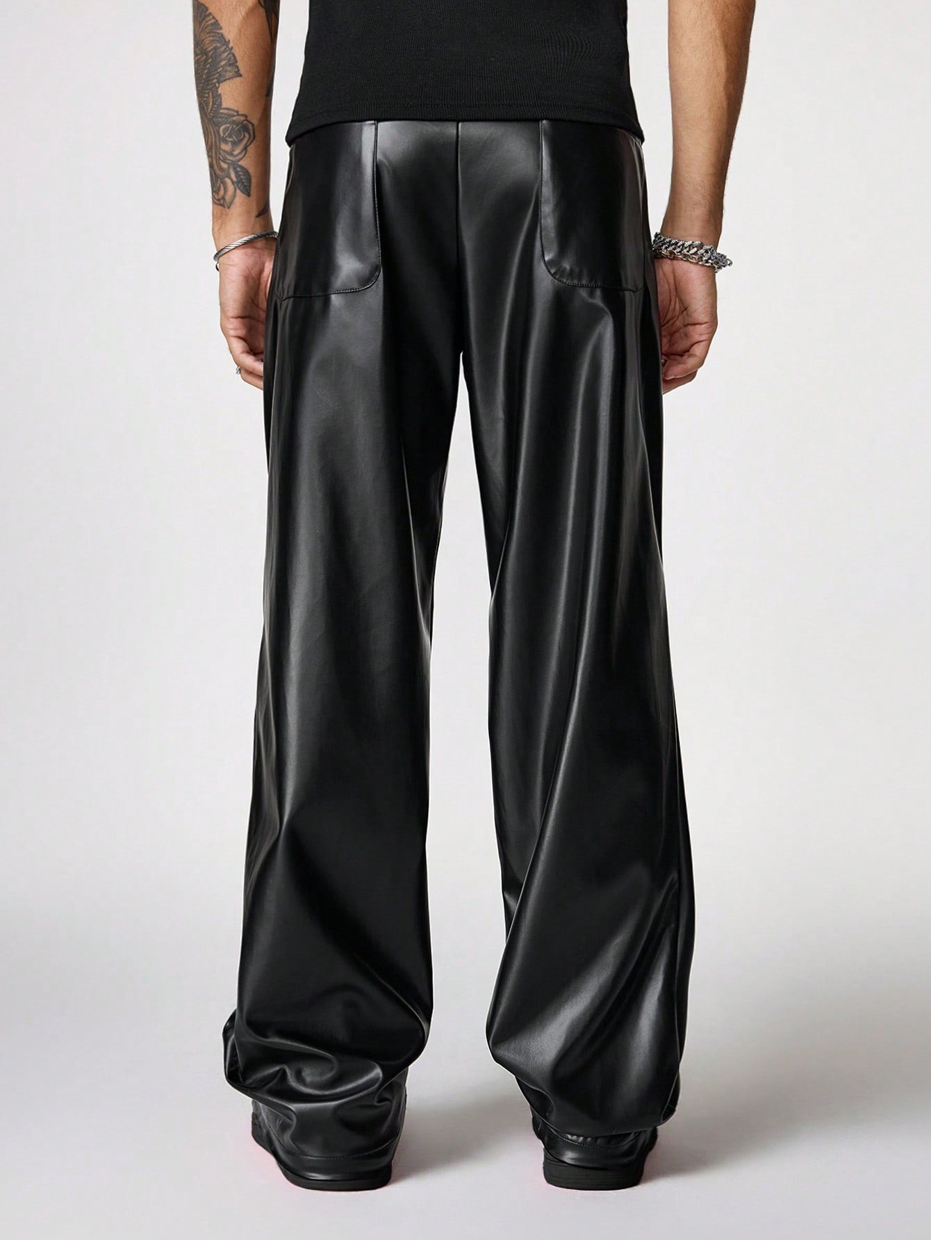Men's Loose Straight Brazil Leather Long Pants, Graphic Going Out Baggy S M