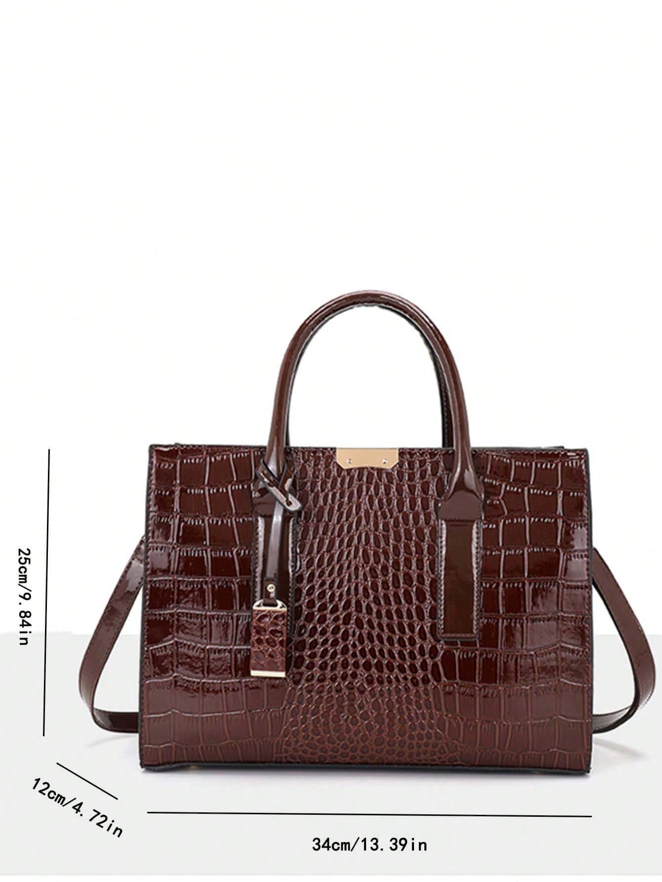 Chic Crocodile-Patterned Large Tote Bag with Stylish Accessories