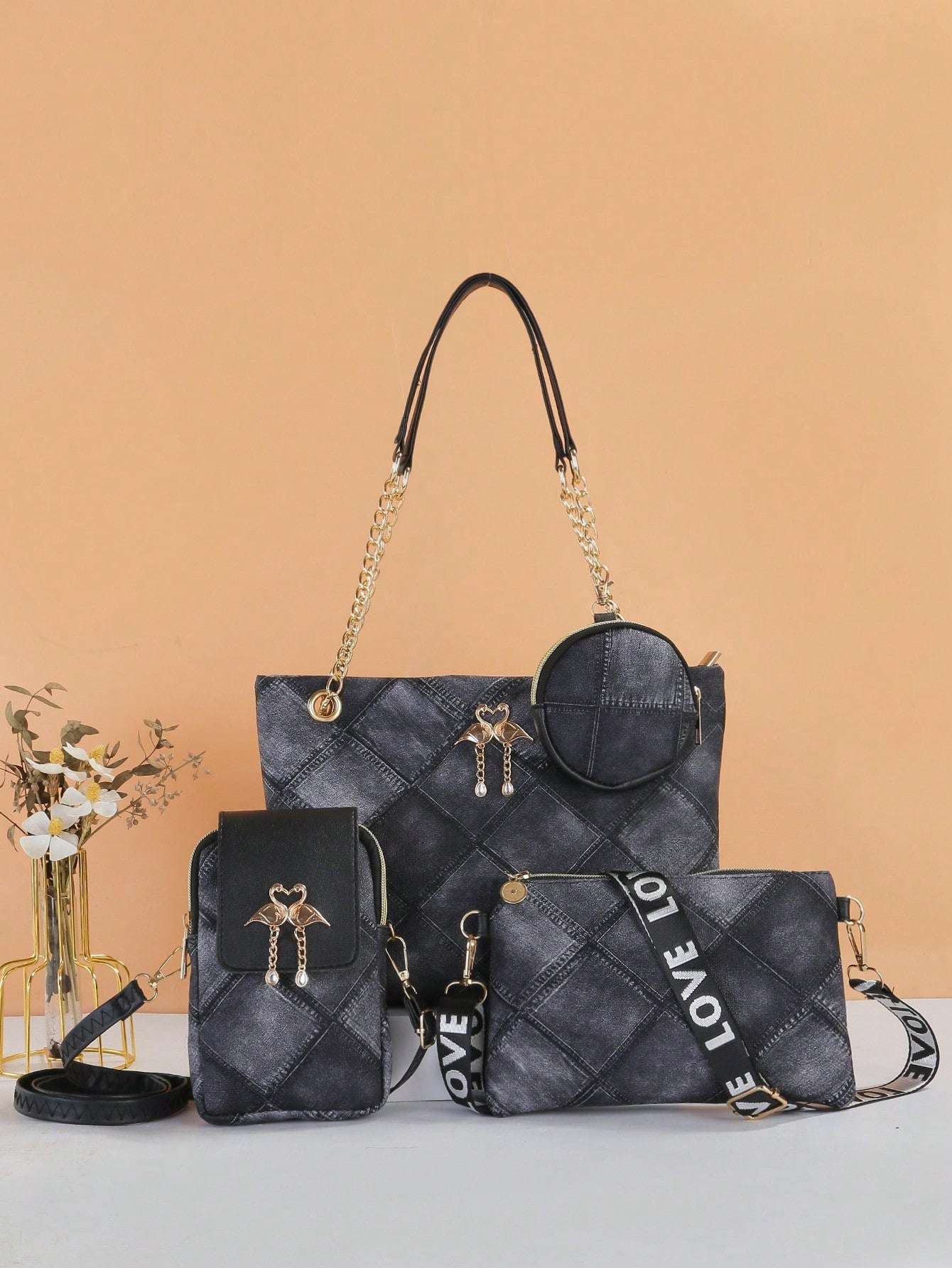 Chic Dual-Style Tote and Crossbody Bag for Effortless Fashion Grey Black Pink Grey-Black-Pink-Black-2-Multicolor-Black-3-White-Black-4-Burgundy-Black-5-Multicolor-6-