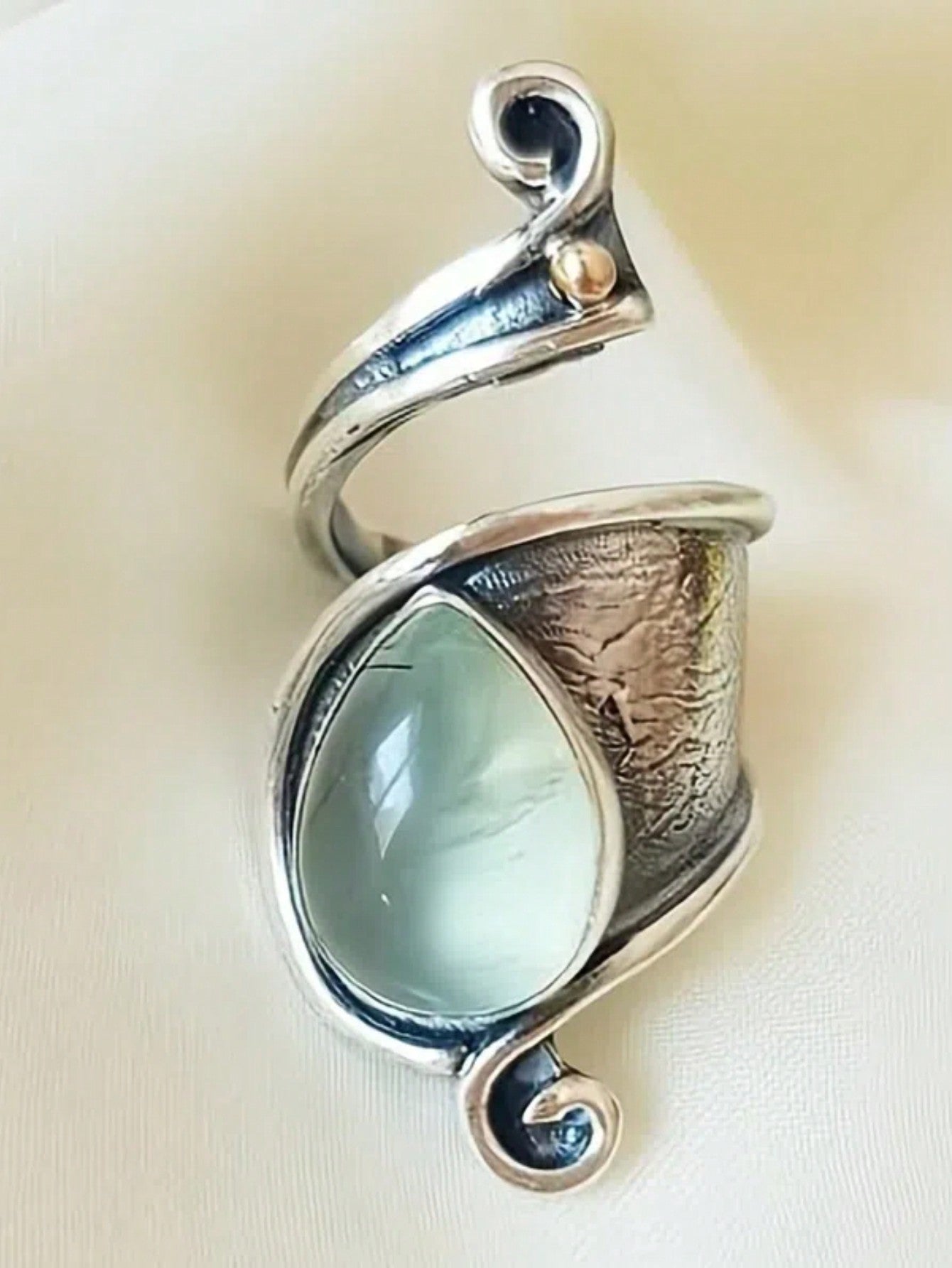 Vintage Asymmetrical Stone Inlaid Adjustable Alloy Ring - Trendy Statement Piece Multicolor one-size