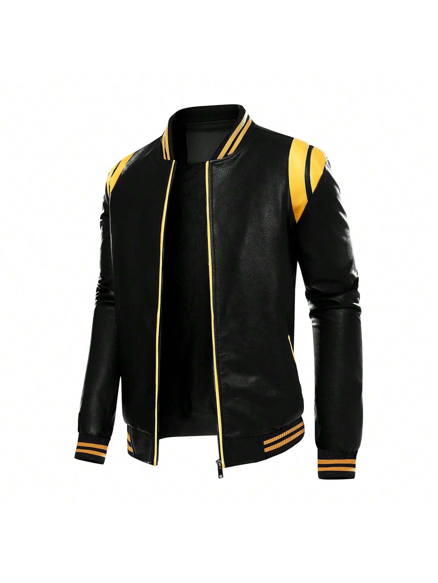Men's Lightweight Faux Leather Stand Collar Motorcycle Jacket Yellow / S Yellow / M Yellow / L Yellow / S-Yellow / M-Yellow / L-Yellow / XL-Yellow / XXL-Black / S-Black / M-Black / L-Black / XL-Black / XXL-White / S-White / M-White / L-White / XL-White / XXL-