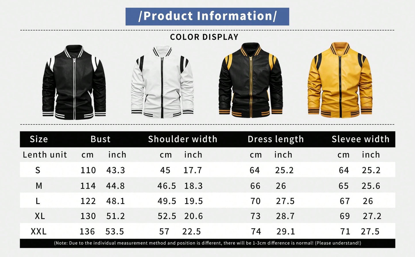 Men's Lightweight Faux Leather Stand Collar Motorcycle Jacket Yellow / S Yellow / M Yellow / L Yellow / S-Yellow / M-Yellow / L-Yellow / XL-Yellow / XXL-Black / S-Black / M-Black / L-Black / XL-Black / XXL-White / S-White / M-White / L-White / XL-White / XXL-