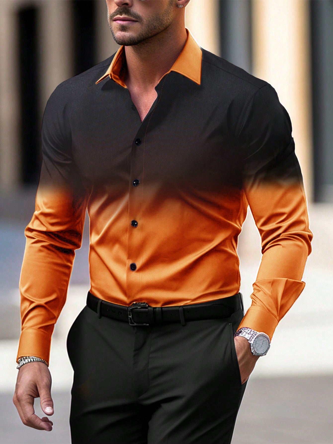 Summer Gradient Long Sleeve Business Shirt for Men - Stylish Travel Essential Royal Blue / XS Royal Blue / S