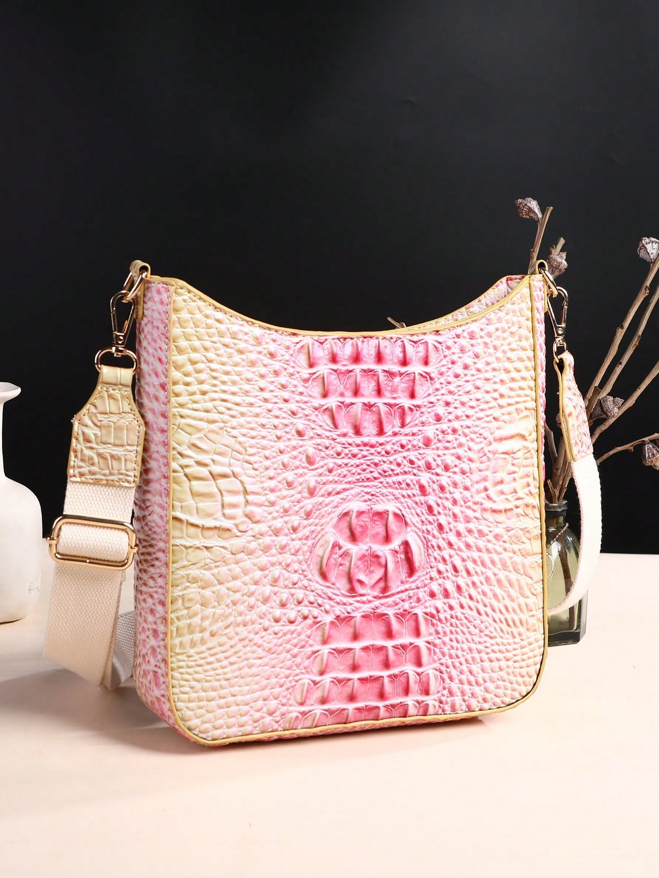 Chic Gradient Color Mini Crocodile Pattern Crossbody Bag 7# yellow + green 9# Blue + Purple