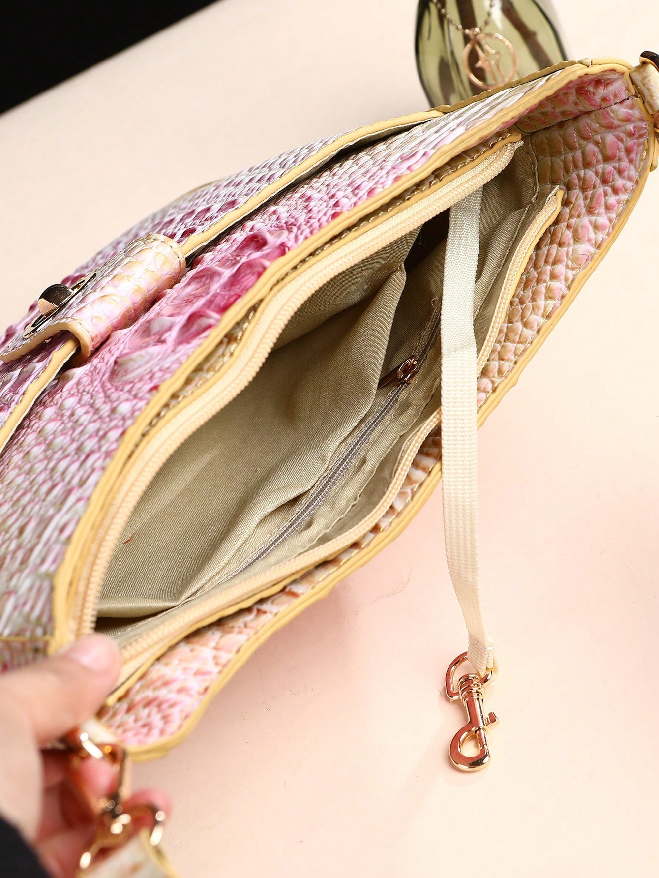 Chic Gradient Color Mini Crocodile Pattern Crossbody Bag 7# yellow + green 9# Blue + Purple