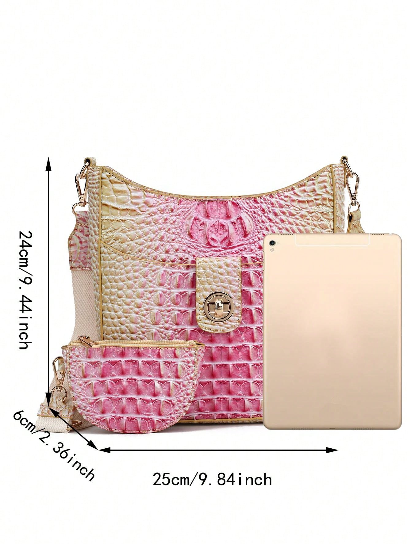 Chic Gradient Color Mini Crocodile Pattern Crossbody Bag 7# yellow + green 9# Blue + Purple