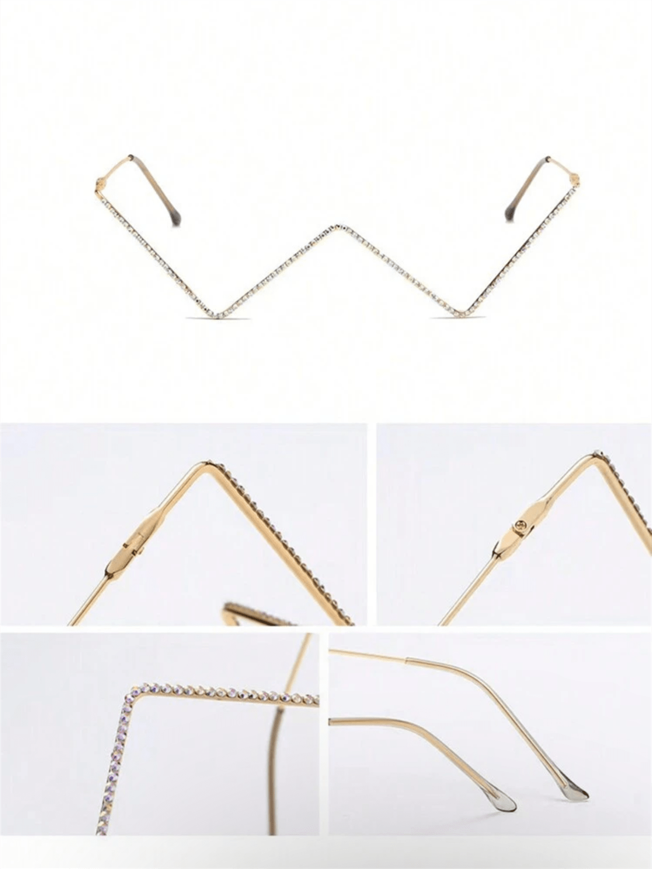 Chic Rhinestone-Embellished W-Shaped Eyeglass Frame