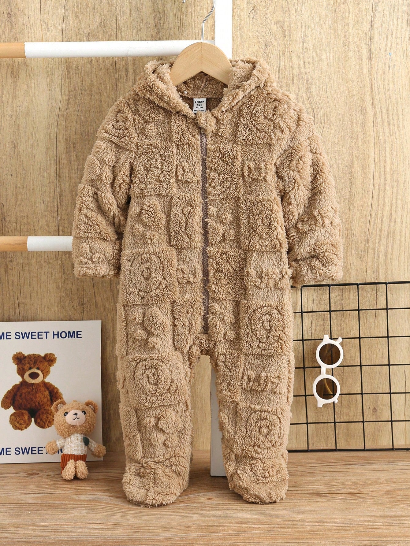 Cuddly Cartoon Print Fleece Hooded Romper for Newborns - Perfect for Autumn & Winter Adventures! White / 0-1M White / 1-3M