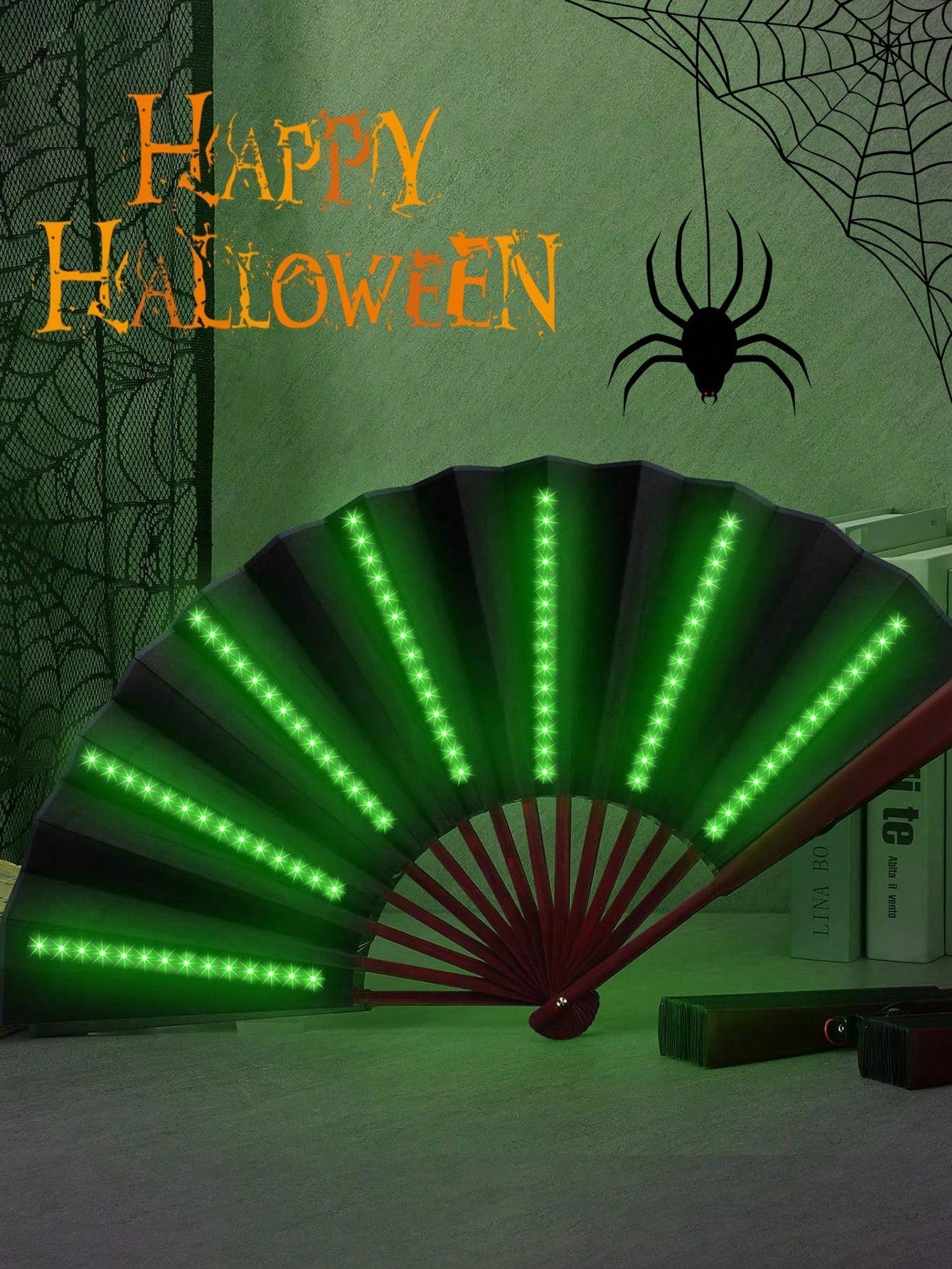 Glowing Rave Folding Fan: LED Light-Up Handheld Accessory White Blue