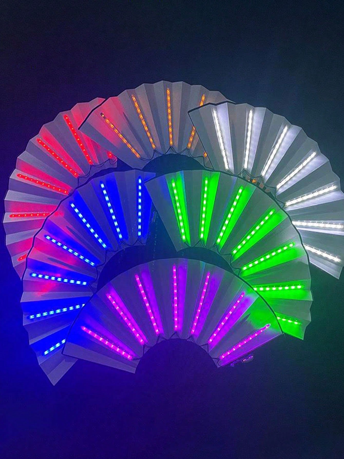 Glowing Rave Folding Fan: LED Light-Up Handheld Accessory White Blue