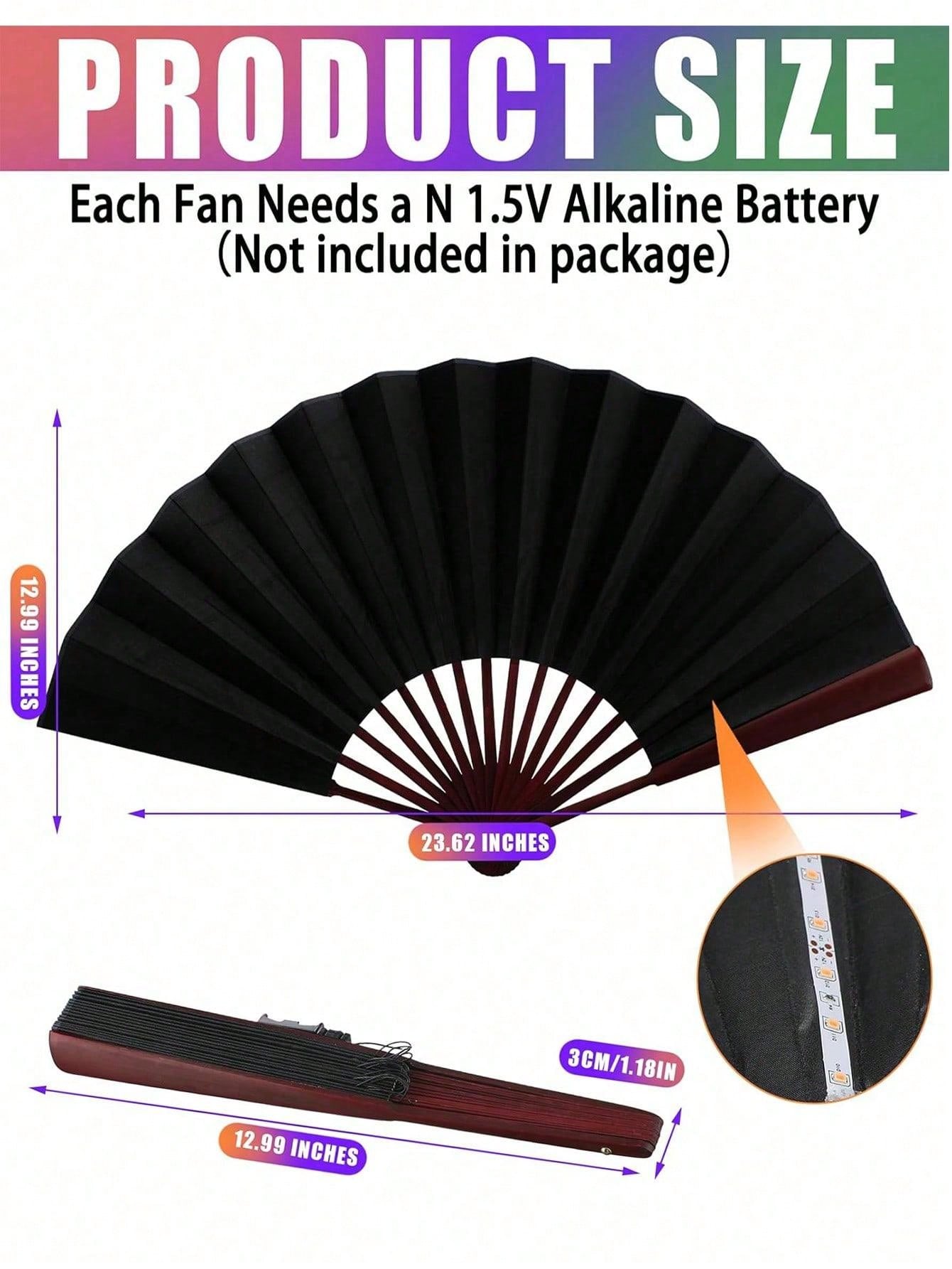 Glowing Rave Folding Fan: LED Light-Up Handheld Accessory White Blue