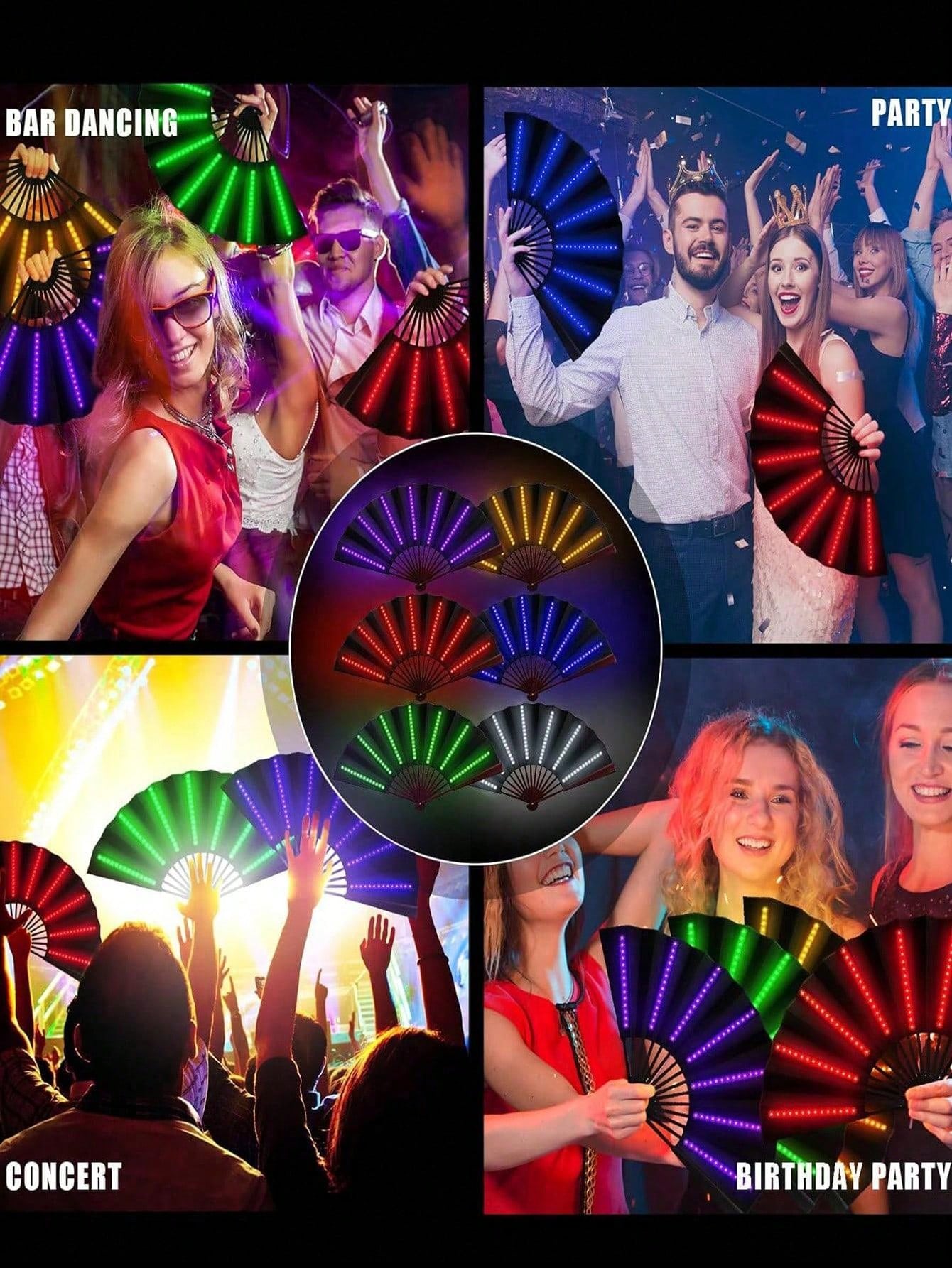 Glowing Rave Folding Fan: LED Light-Up Handheld Accessory White Blue